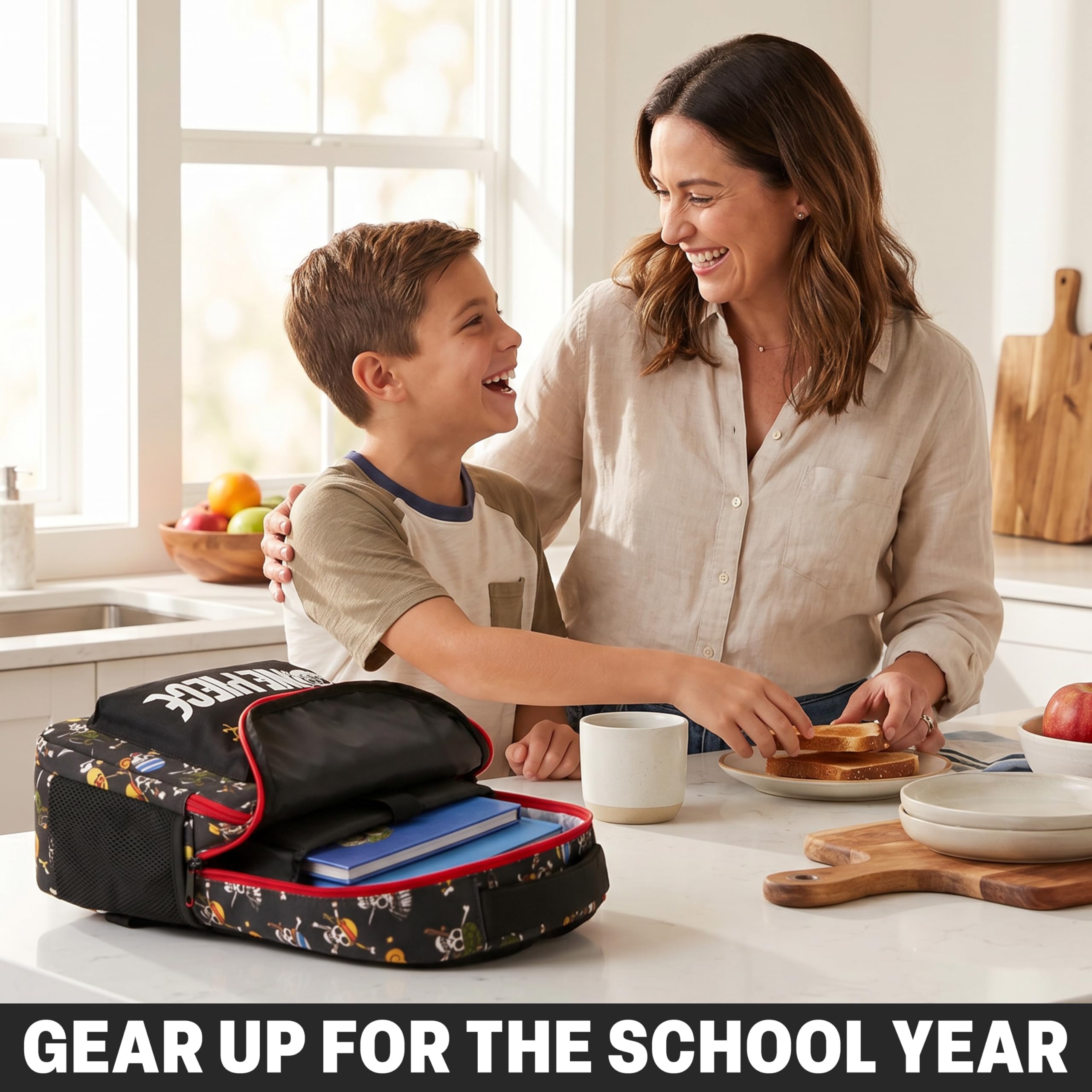 Get Trend One Piece Zaino Scuola Ragazzo Zip, Borsa Zaino Scomparti Spallacci Imbottiti Regolabili e Pannello Dorsale Scuola e Gite (Nero/Multi One Piece)