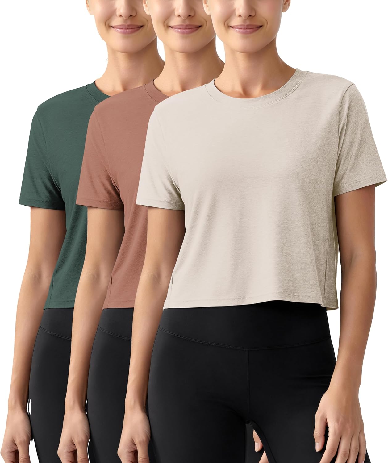 ASLABCREW Women's Everyday Comfort Cropped Tee, Ultra Soft Performance Short Sleeve Relaxed Crop Top, Crew Neck T-Shirts