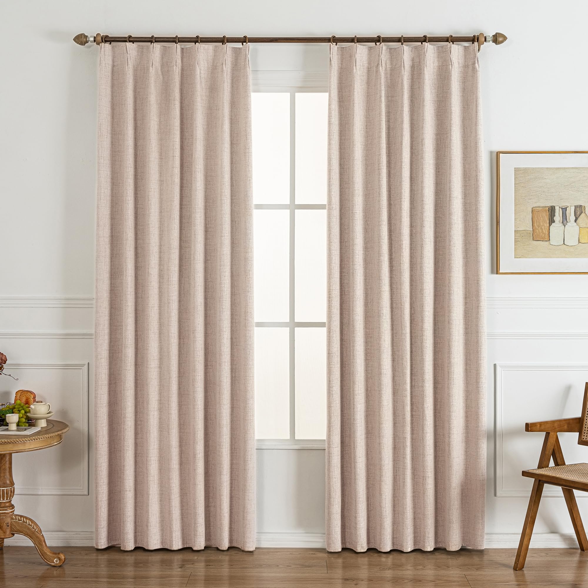 Gleantdeco 90 Inch Long Light Pink Pinch Pleated 100% Blackout Curtains & Drapes,Bedroom/Livingroom Farmhouse Curtains 2 Panel Sets,Room Darkening