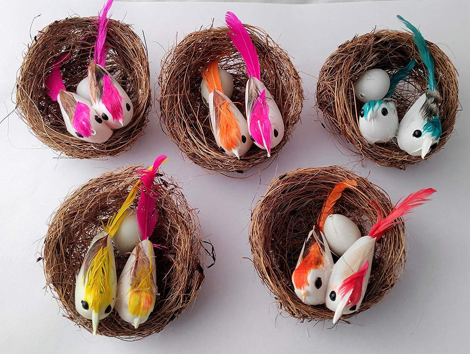 Artificial Mini Birds with Nest for School Projects/Model Making, Decoration and Craft Work (1.5inch Birds, Pack of 5pcs)