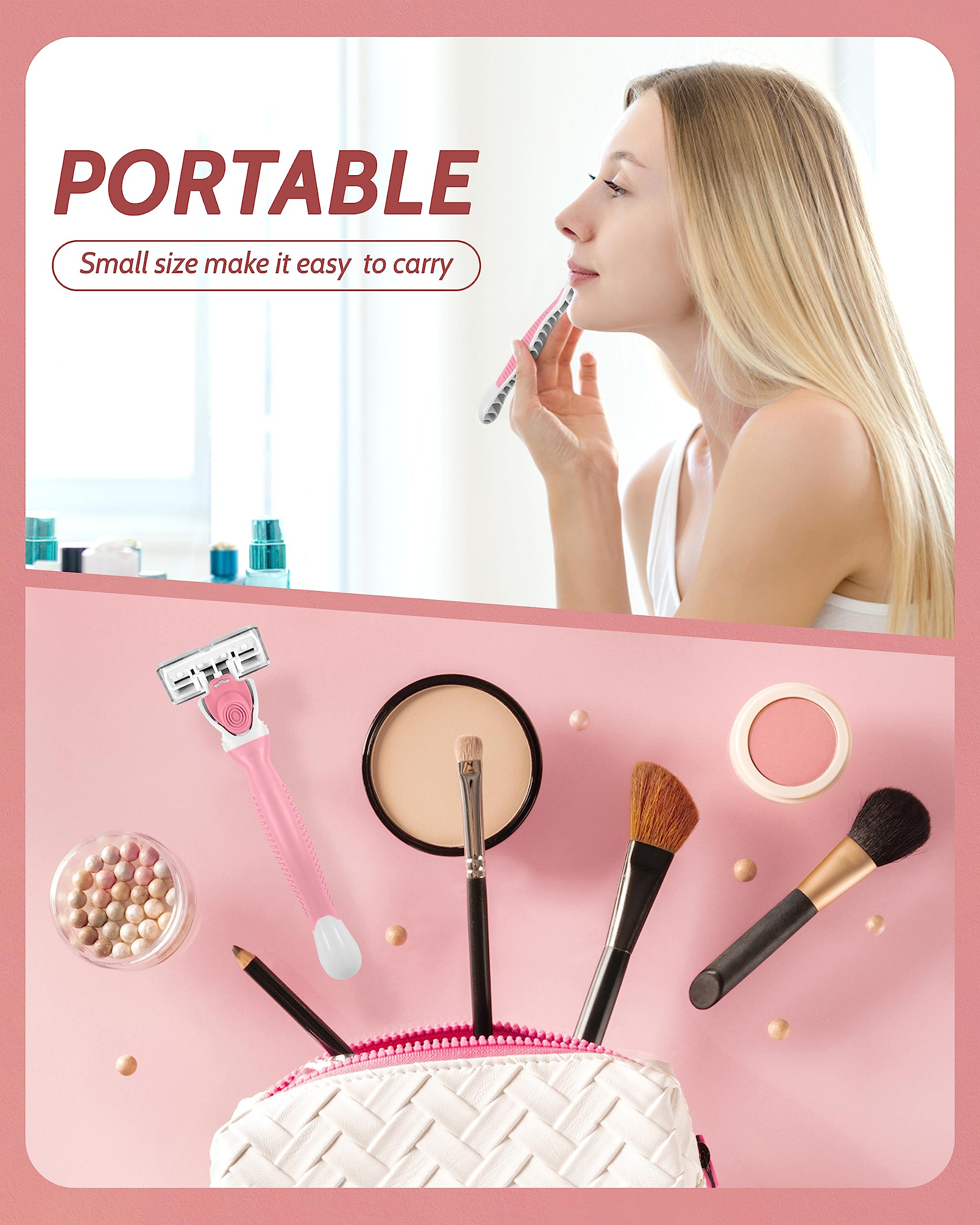 Maquinillas de afeitar para mujer piel sensible, 6 cuchillas de afeitar para mujer, incluye 1 maquinilla de afeitar de viaje para mujer con 12 recambios de hoja