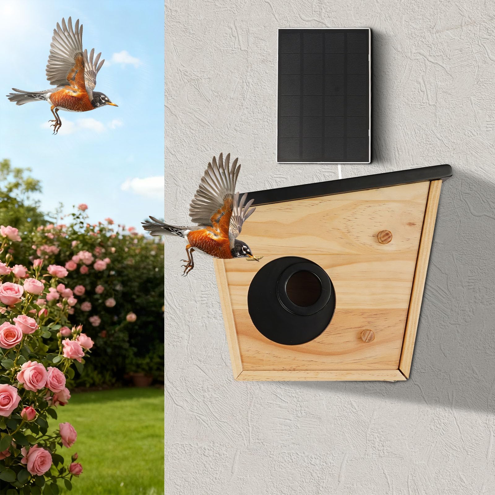 Vogelhaus mit Kamera Solar, Intelligenter Nistkasten mit KI-Vogelerkennung, HD-Nachtsicht & 4400mAh Akku, Wetterfestes Vogelfutterhaus für Draußen mit 35mm Eingang, Vogelbeobachtung für Garten & Balko