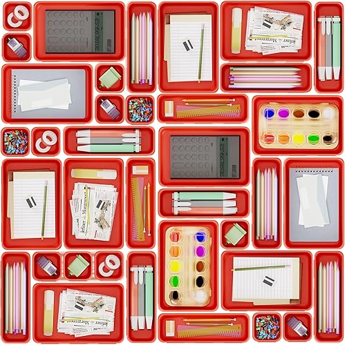 Paquete de 45 bandejas organizadoras de cajones de escritorio, 3 tamaños, organizador de cajones de plástico para cocina, baño, oficina, tocador,