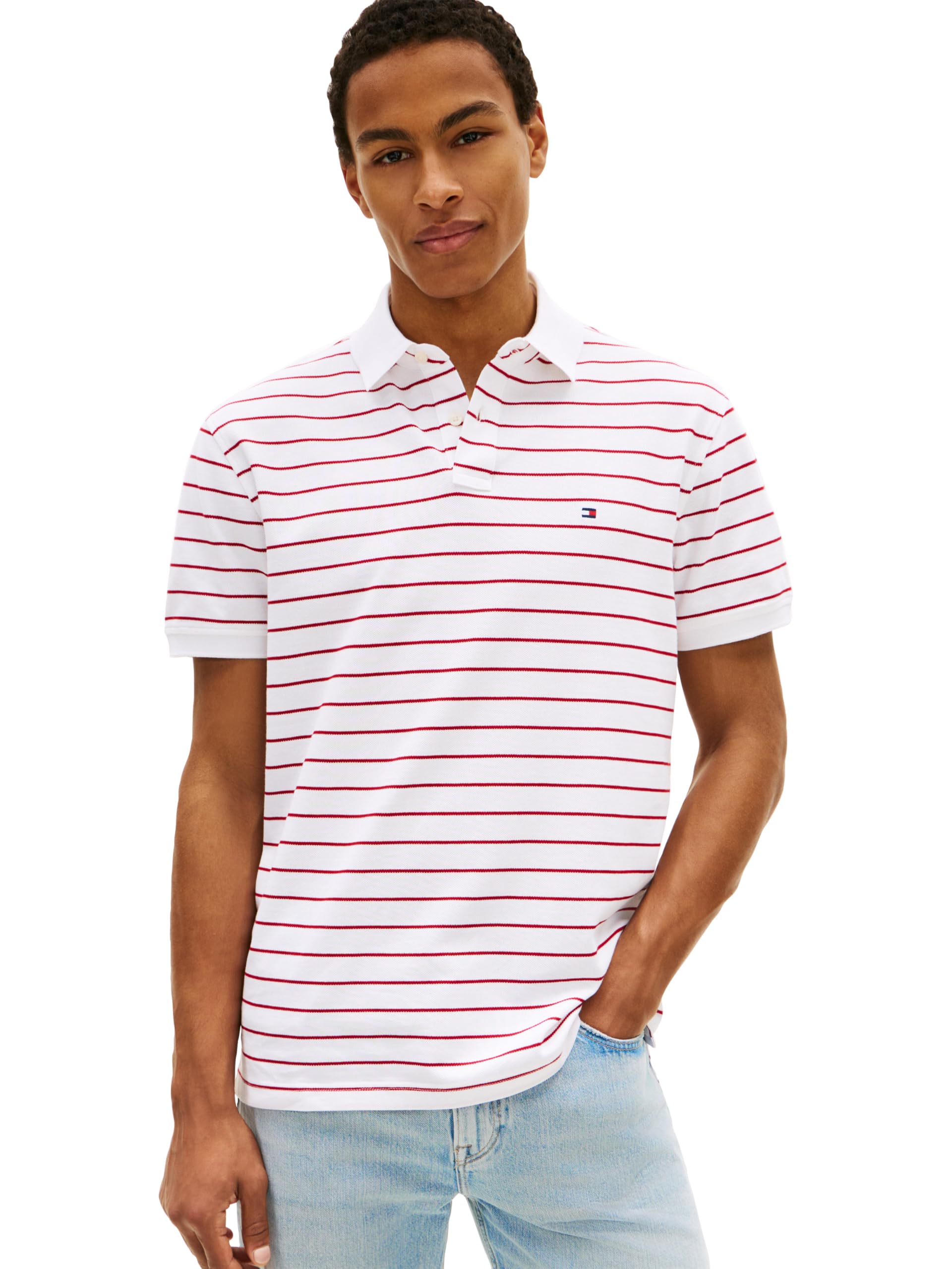 Tommy Hilfiger Men's Short Sleeve Polo Shirts in Classic Fit with Stretch and Organic Pique Cotton
