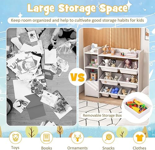 Miniatura 4 de Costzon Organizador de almacenamiento de juguetes para niños, armario de almacenamiento de 4 niveles con 8 contenedores extraíbles, estantería