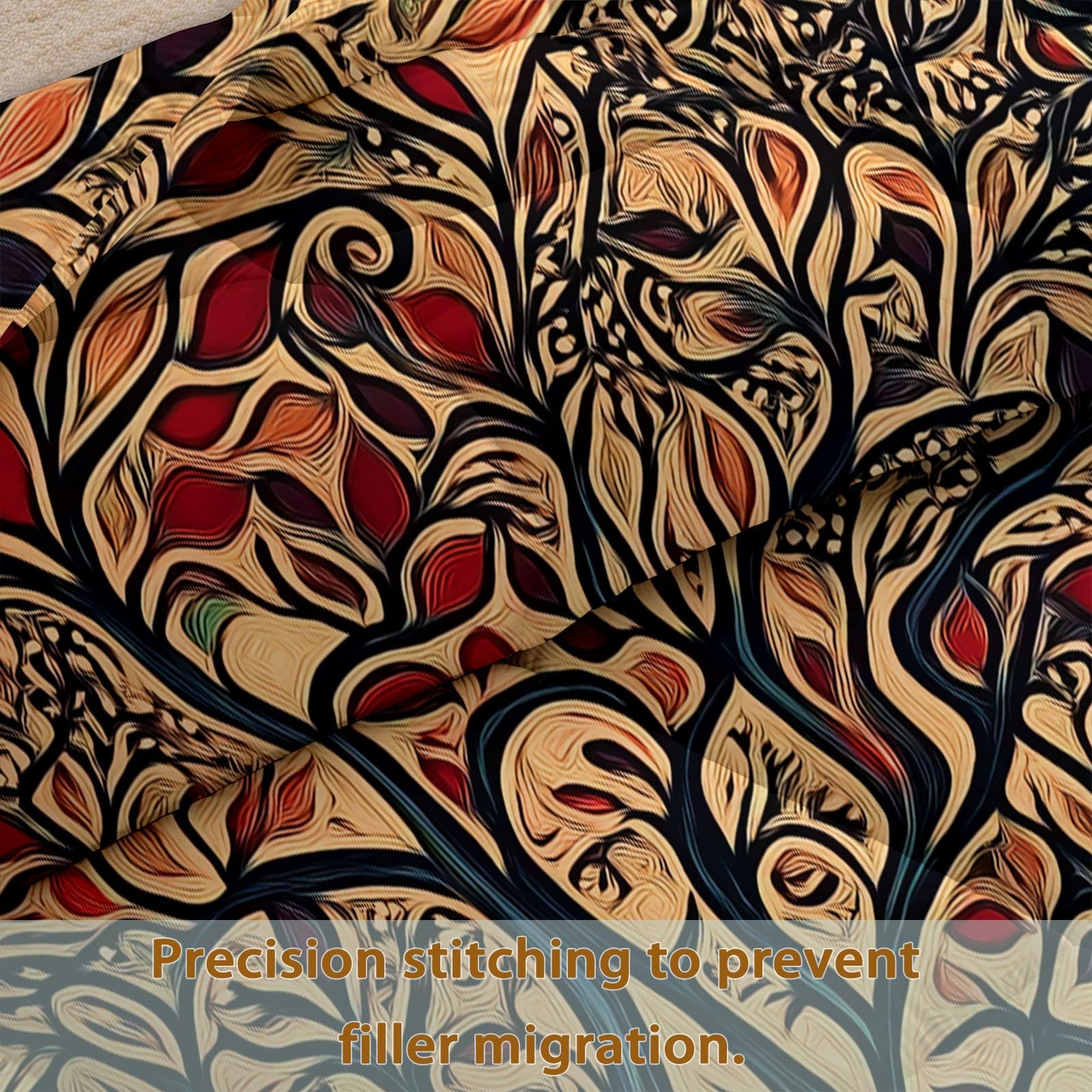 Trapunta Stampa 240 x 260 cm Silhouette Albero Della Vita Mandala Completo copripiumino Matrimoniale/Singolo in Microfibra Morbida – Traspirante, Anallergica & Lavabile – Trapuntatura a Rombi, Beige