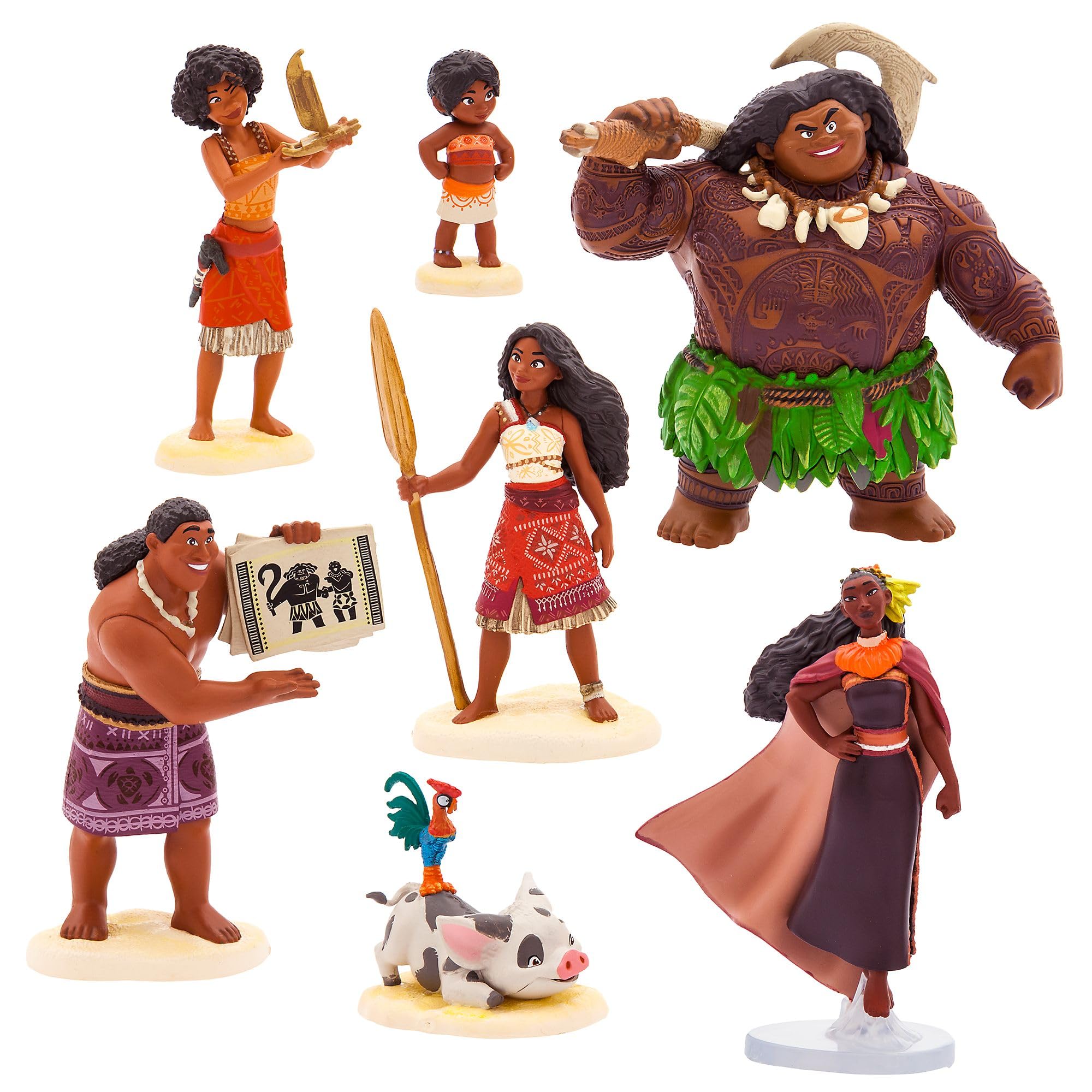 Disney Store Official Moana 2 Figurine Playset, 7 Moulded Toy Dolls, Including Simea, Maui, Pua with Hei Hei, Matangi, Loto and Mon