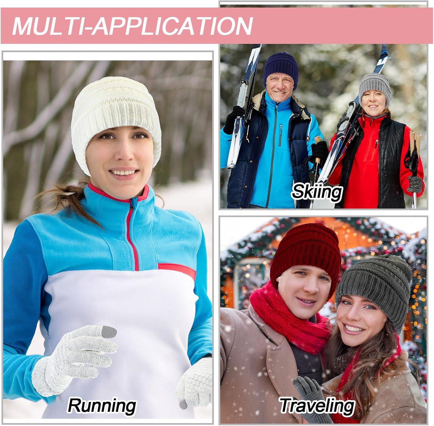 Jadive 8 Set Winter Hat Gloves Set for Women Warm Beanie Knit Snow Knit Skull Cap Touchscreen Knit Texting Hat Gloves - Image 6