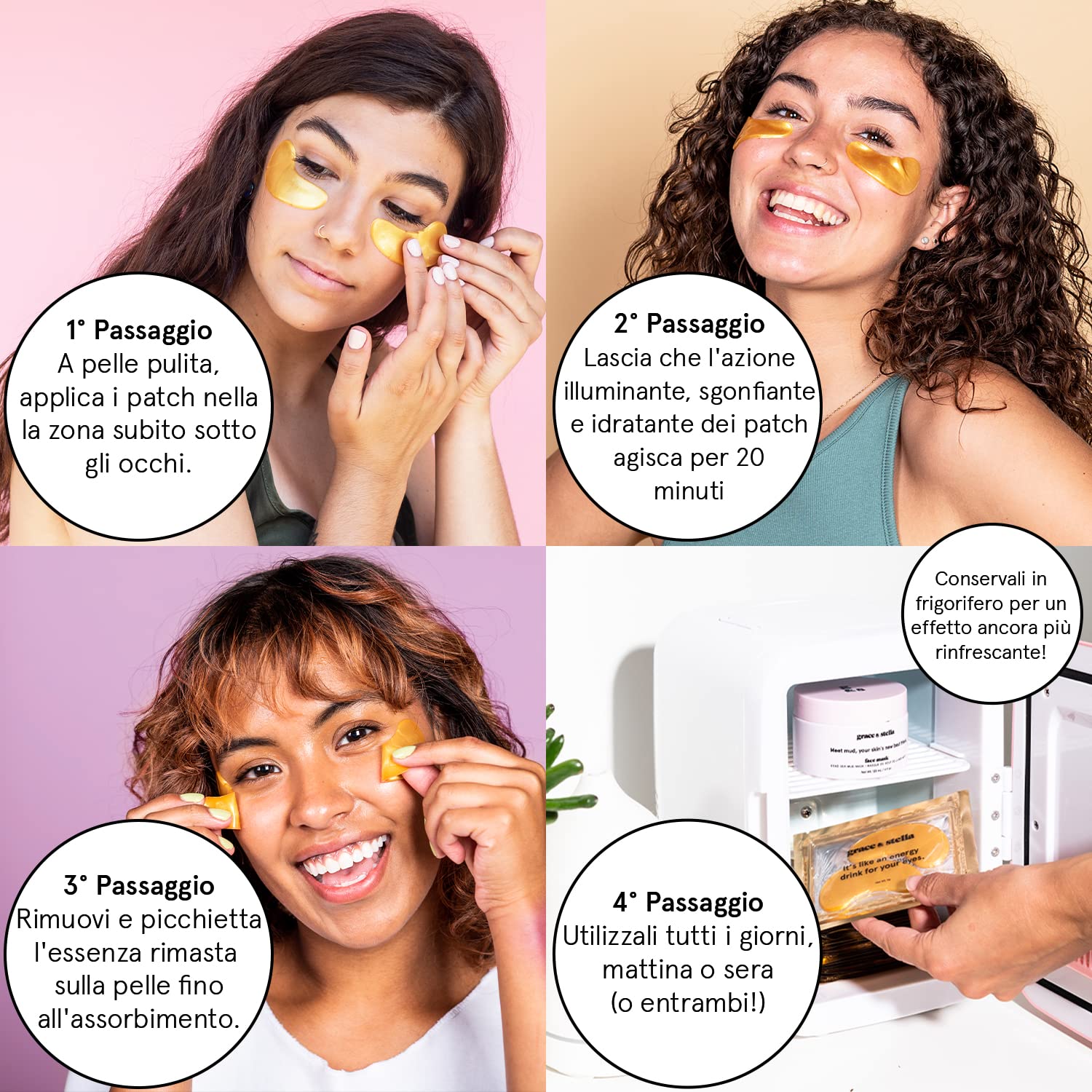 Patch Occhi (24 Paia, Oro) – Riduce Occhiaie, Gonfiori, Borse Sotto gli Occhi e Rughe – Patch Borse in Gel – Maschera Occhi Vegan, Non Testata Sugli Animali – Eye Patch by grace & stella