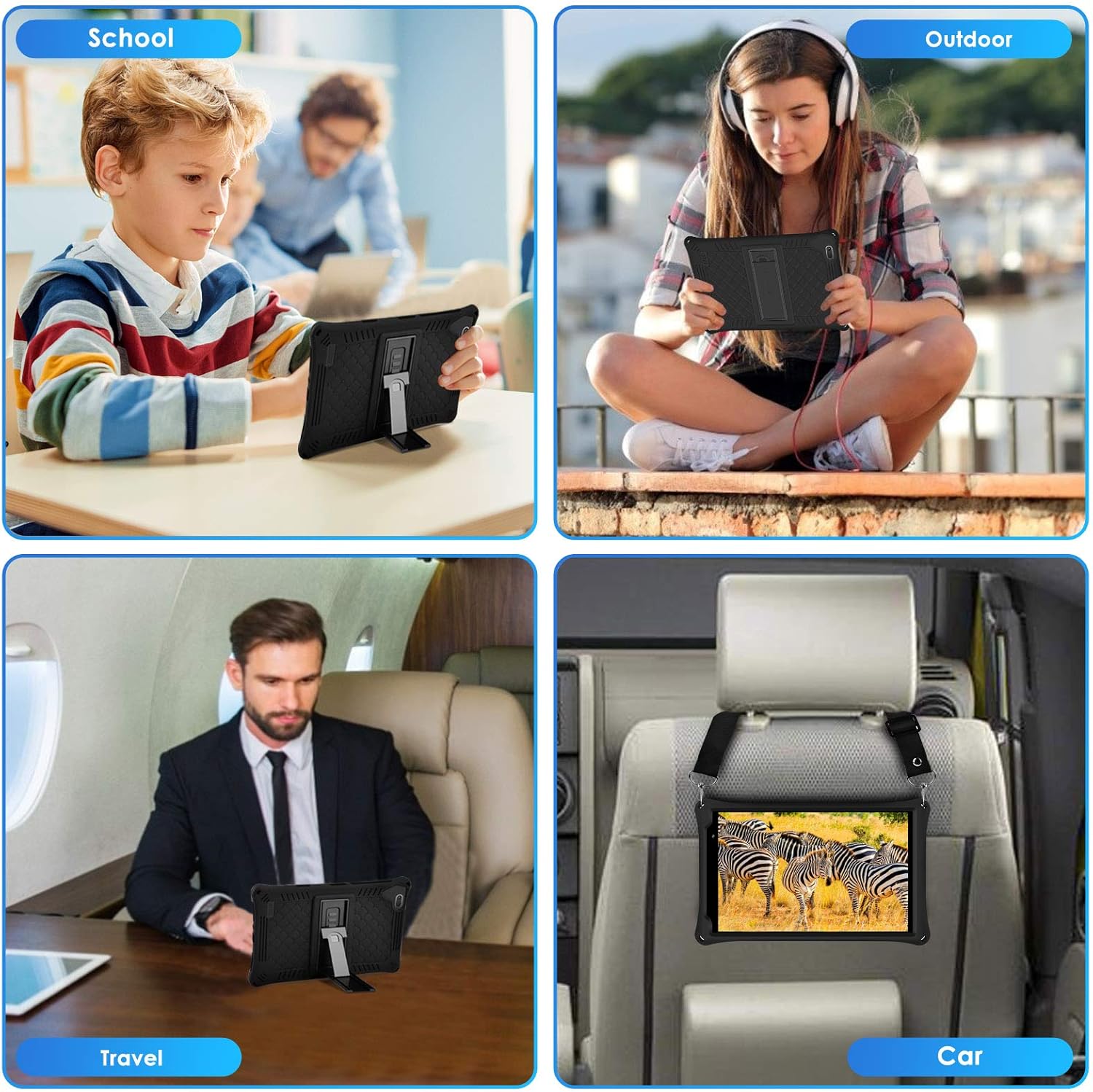 DETUOSI Silicone Case for Samsung Galaxy Tab A 8.0 2019, SM-T290/T295 Multi-Angle Stand Case with Shoulder Strap & Stylus Pen, Soft Lightweight Cover for TCL TAB 8 LE, Black