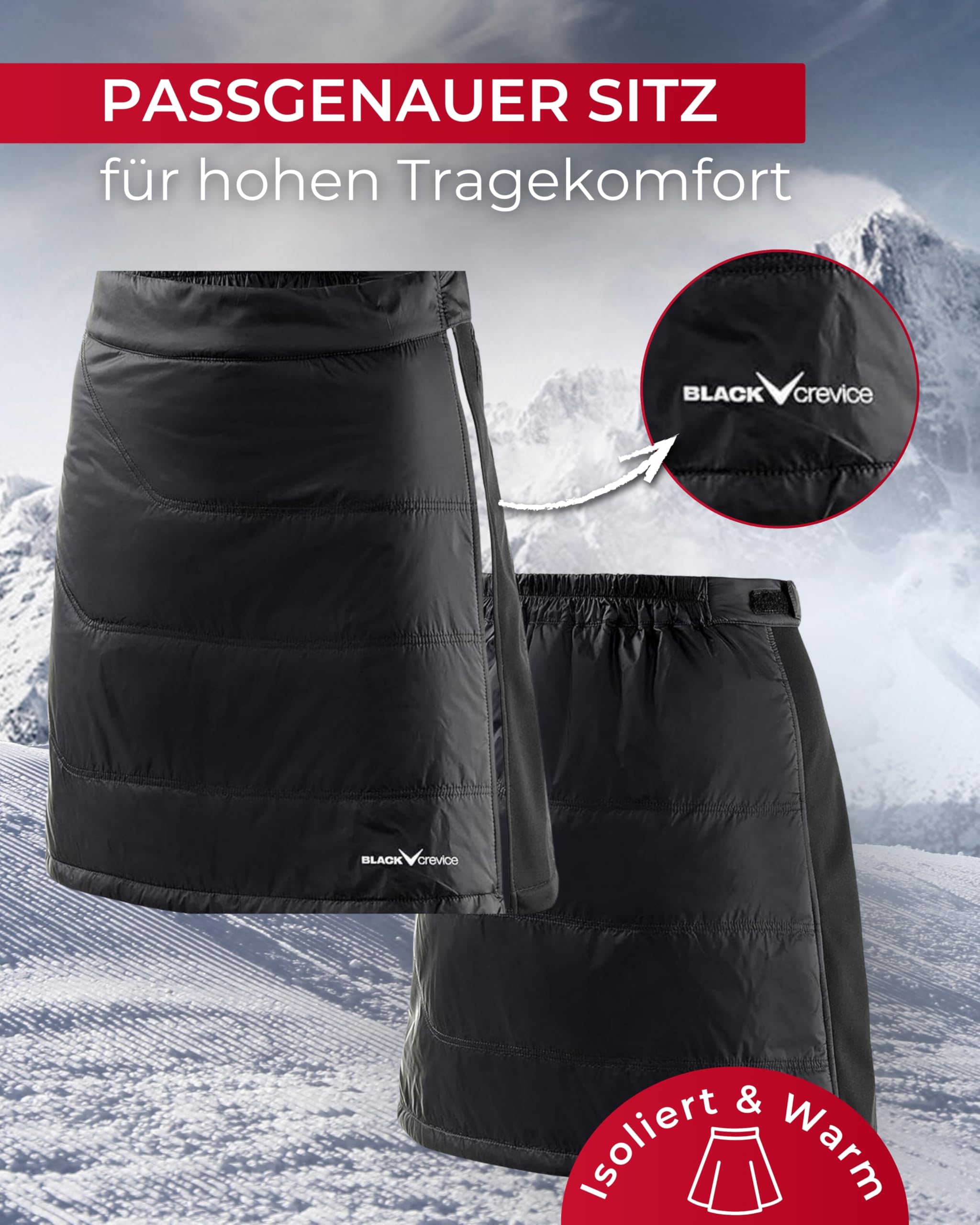 Black Crevice Damen Skirock - Modischer Thermorock in Verschiedenen Größen - Isolationsrock Mit Wattierung - Winter-Sportrock Mit Elastischem Bund