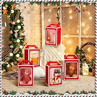 Vista 5 de Kosiz 24 Pcs Valentine's Day Gift Box with Clear Window Cajas Transparentes Para Regalos 9.8 x 7 x 5.1 Tote Paper Candy Treat Goodie Bags with Rojo