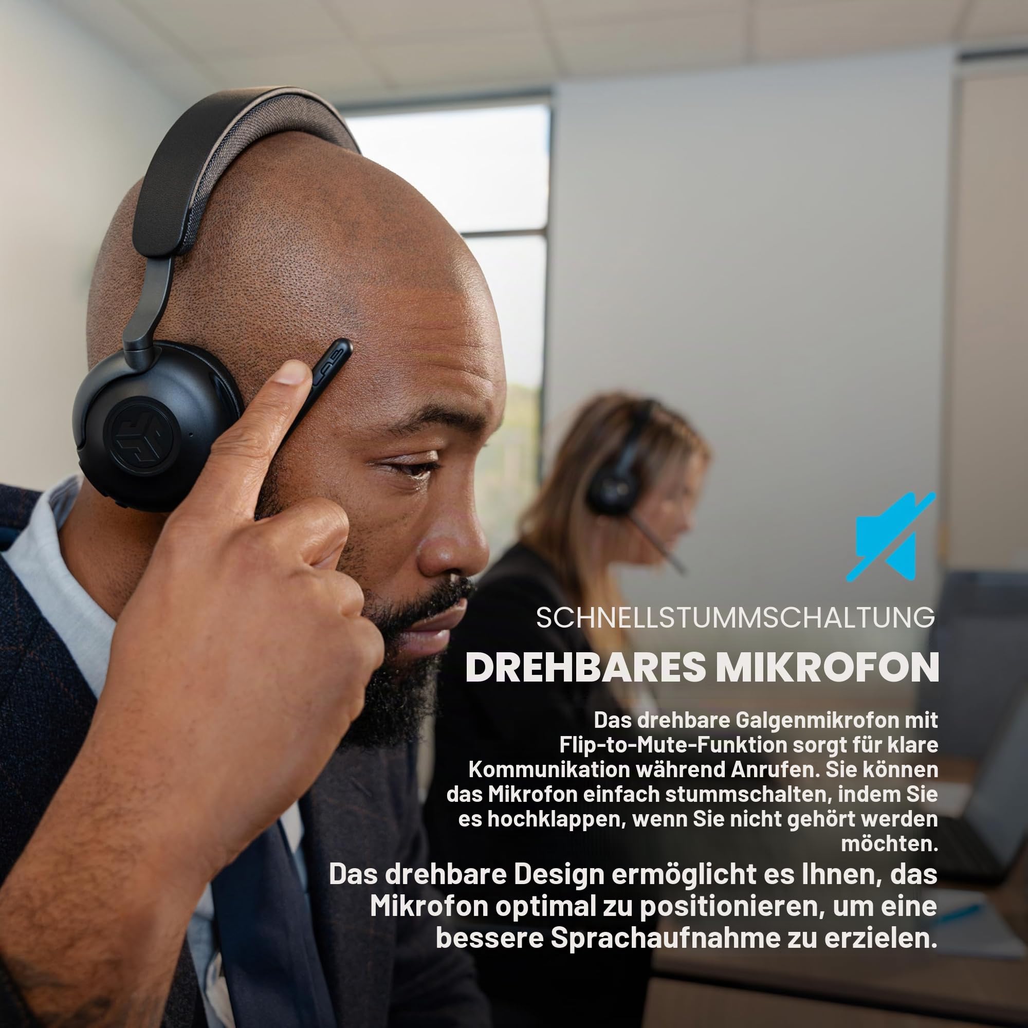 JLab Epic Work ANC Headset mit Mikrofon Bluetooth, Smart Active Noise Cancellation, 90+ Std. Akku, Wireless Headset, On Ear PC Headset mit Mikrofon und Multipoint, Kabellos Bluetooth Headsets