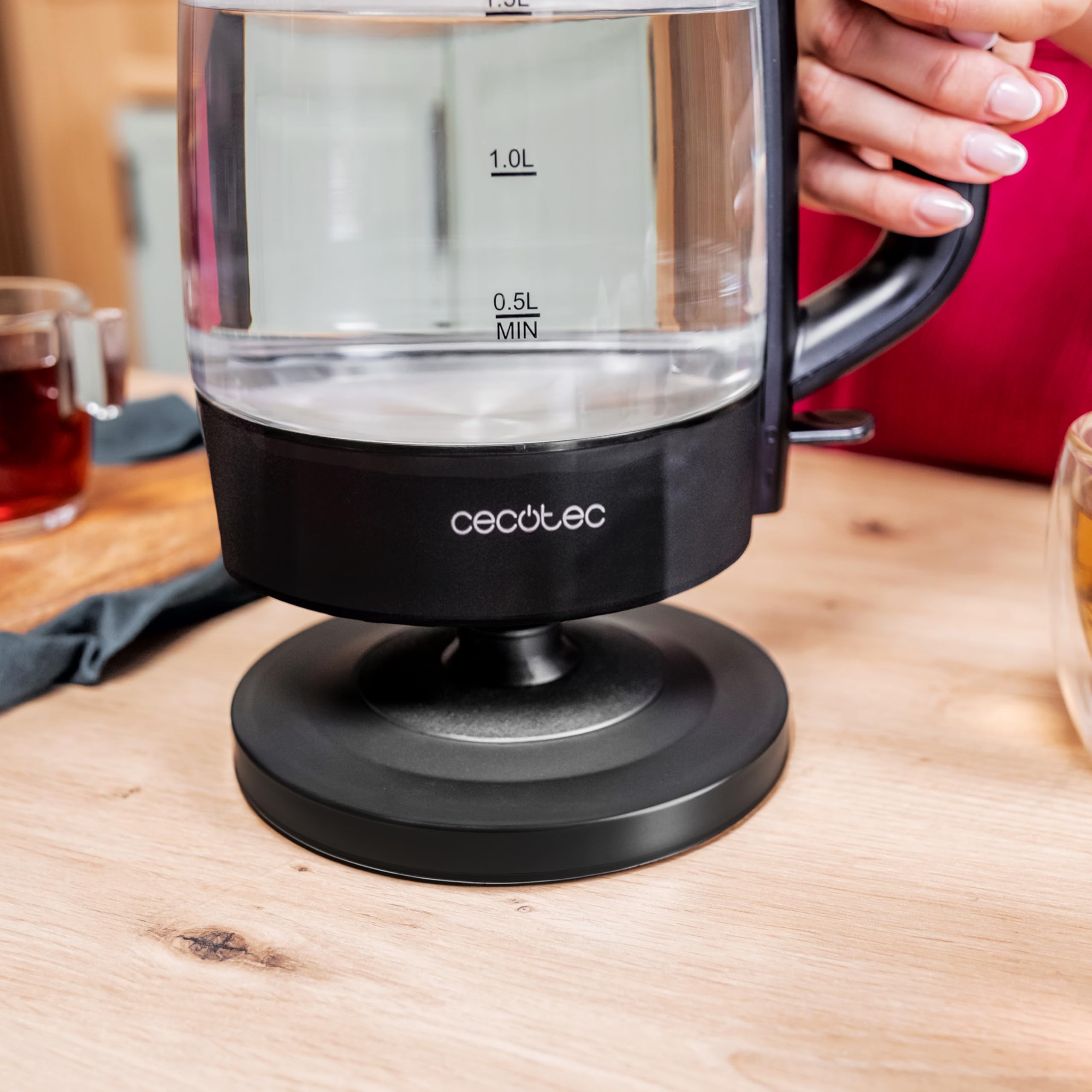 Cecotec Bollitore Elettrico per Acqua da 1,7 L ThermoSense 320 Clear. 2200W, Corpo in Vetro di Borosilicato di Alta Qualità, Indicatore Luminoso, Base con Rotazione a 360º, Sistema di Sicurezza