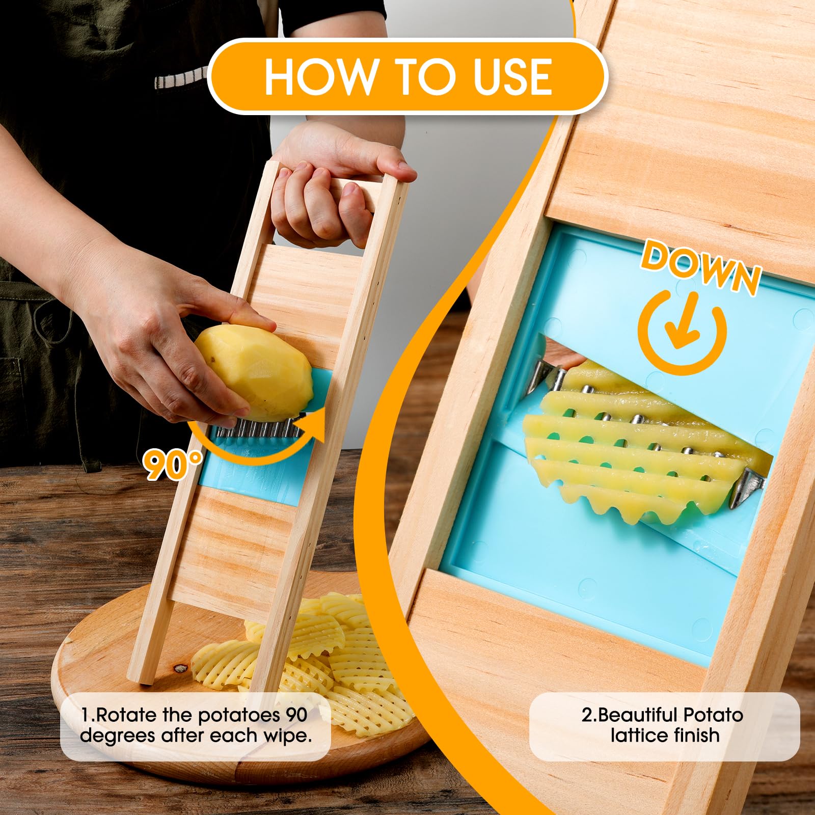 Kinderessen Schneidehilfe Huoflame Pommesschneider Set - 2-teilig Aus  Edelstahl Für Wellige Pommes \u0026 Gemüse Crinkle Cutter, image size:1600x1600