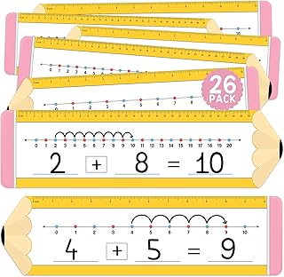 26 Pack Pencil Shape Number Line Dry Erase Boards Cards, 14"x4", Double-Sided, 0-10 on One Side & 0-20 on Other Side, Math Manipulatives for Student, Education Classroom Must Haves