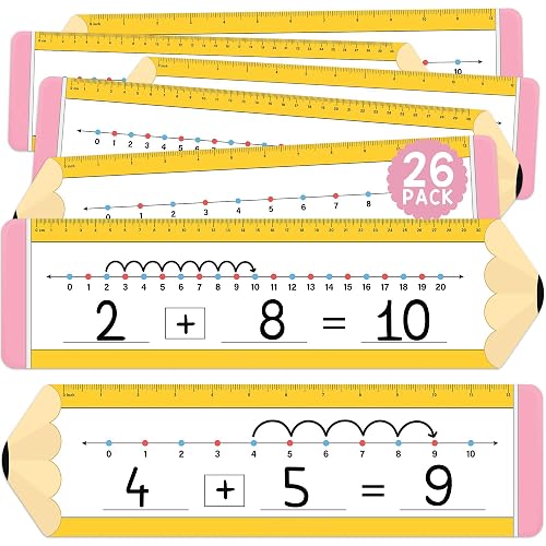 BRIGHTENKIDZ Number Line Dry Erase Boards Cards, 26 Pack 4x14 Pencil Theme | Double Sided Writable and Erasable Board 0-10 on One Side & 0-20 on Other Side Math White Board for Kids, Students