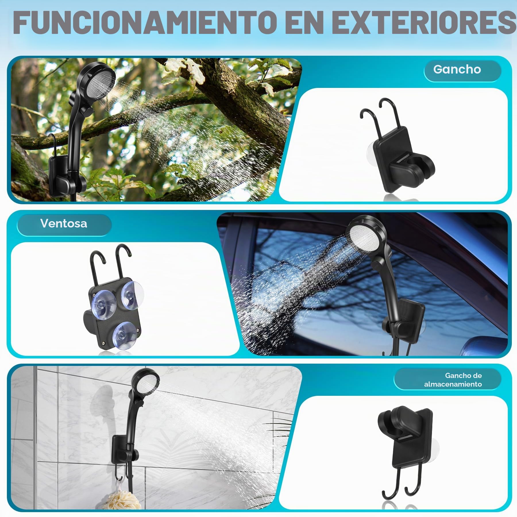 Ducha de camping con bomba, ducha portátil de camping con batería recargable de 8000 mAh, ducha móvil con indicador de temperatura, manguera de 2 m para camping, lavado de coche, ducha de