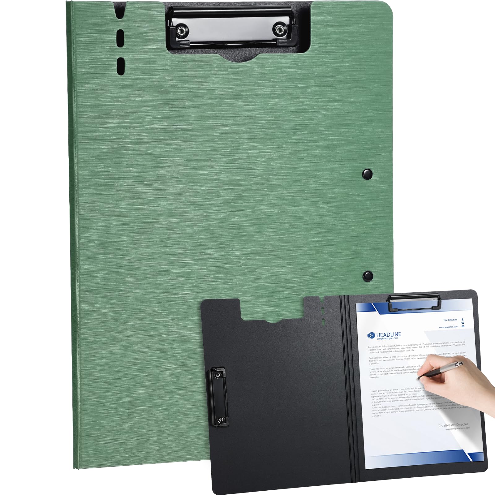 WORPSON Clipboard Folder, with Dual Metal Clips, Embossed-Texture, Folding 360° Rotating, Nursing Clipboard for Letter and A4, Pen Holder (Green, 1)