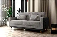 Sofa Cama Aconchegante Esther 3 Lugares Linho Cinza (Cinza/Cinza)