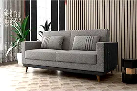 Sofa Cama Aconchegante Esther 3 Lugares Linho Cinza (Cinza/Cinza)