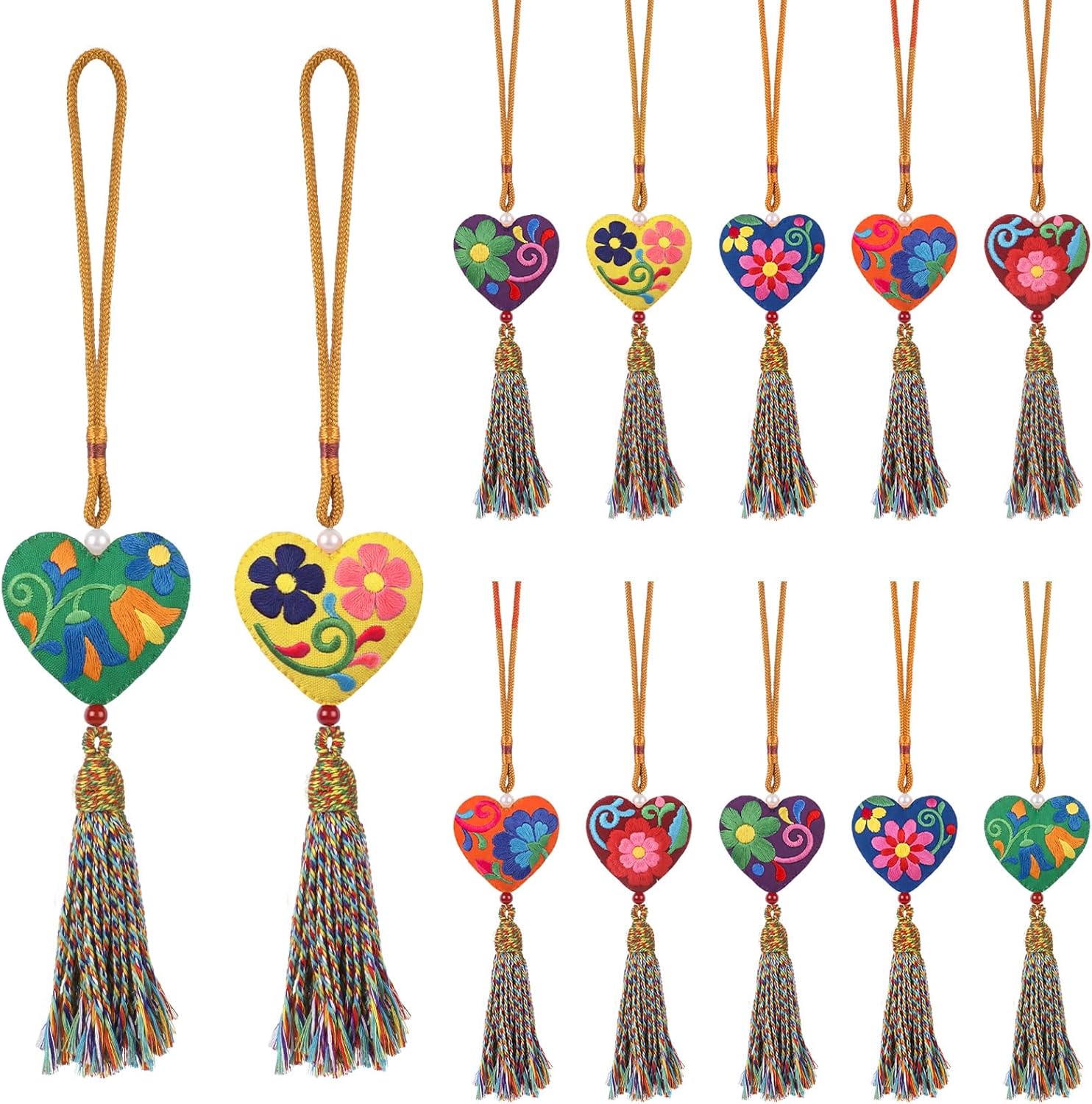 HunnmingRe 12 Pcs Mexican Keychain Fiesta Party Return Favors Colorful Artisan Boho Bag Charm Pom Pom with Tassel Key Chain for Cinco De Mayo Birthday Party Supplies Purse Backpack Decor Summer Gifts