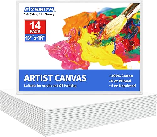 FIXSMITH Paneles de lienzo de 14 unidades, 12 x 16 pulgadas, lienzos imprimados 100% algodón, paquete de gran valor, tablero de lienzo para pintura
