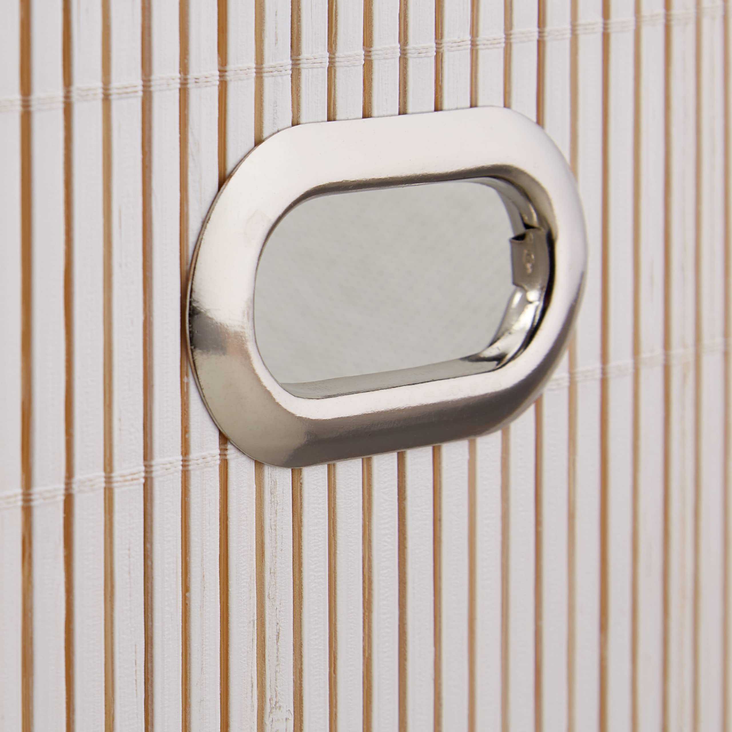5 Cestos Almacenaje Bambú, Cestitas Cuadradas Tela Baño, Cajas Bajas Estante, 14 x 31 x 31 cm, Asa, Plegables, Blanco