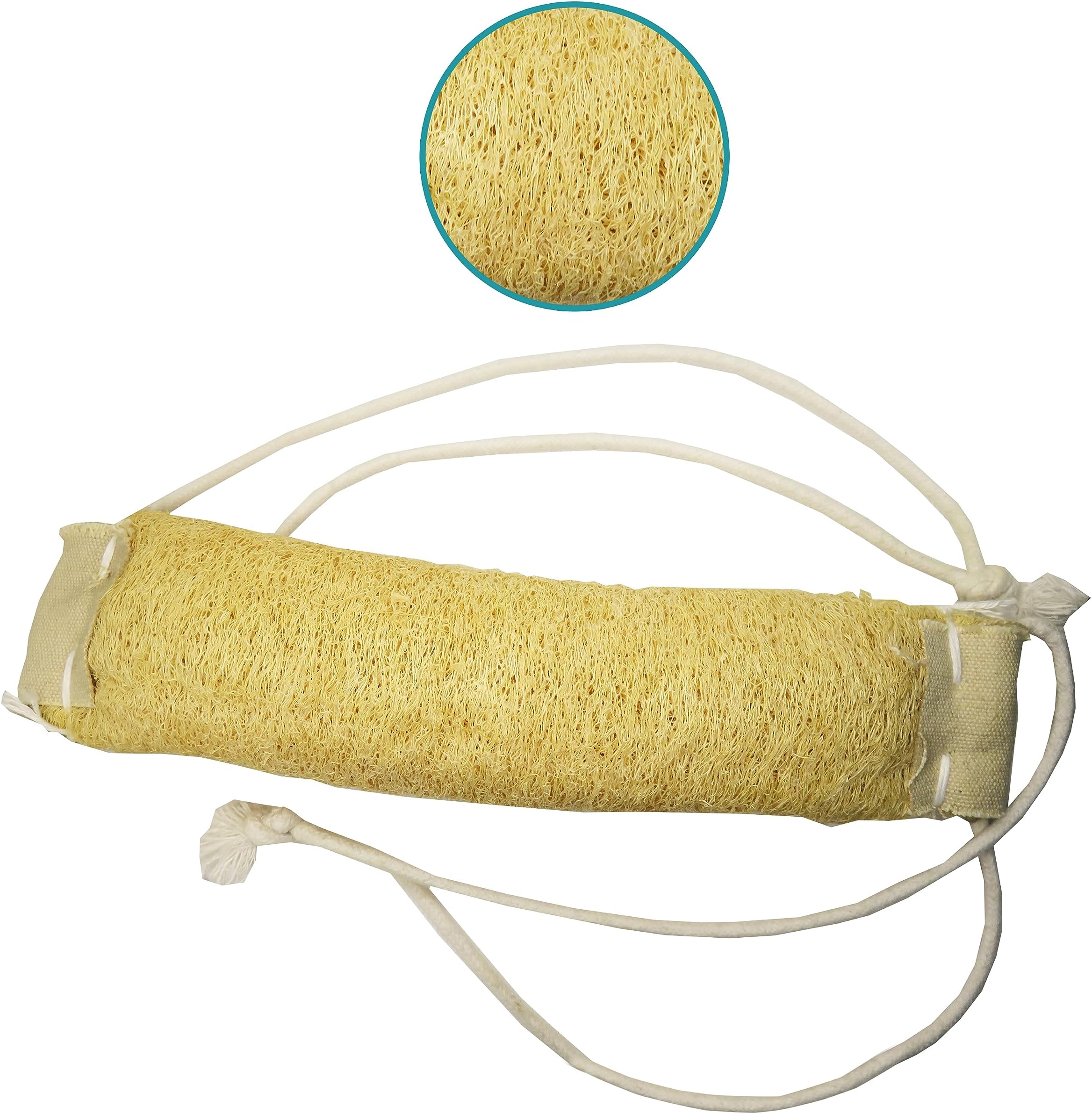 Natural Loofah Back Scrubber Belt with Long Cotton Threads | Organic Exfoliating Bath Strap for Back, Body & Feet | Eco-Friendly Bath Sponge for Smooth Radiant Skin (Soft Loofah with 10-inch Thread Handles)