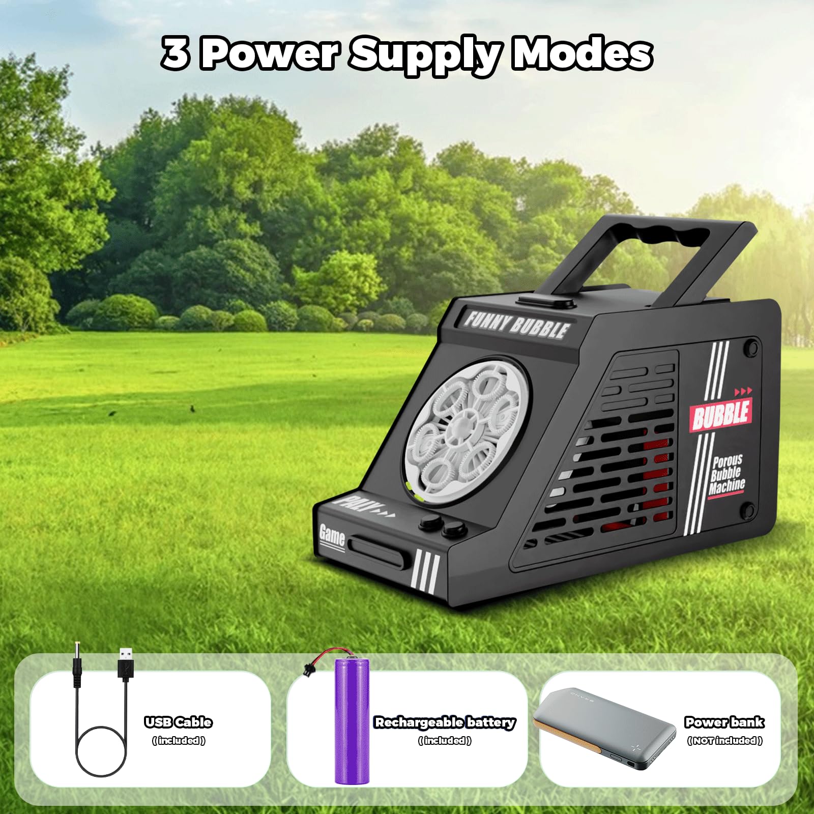 PANACARE Seifenblasenmaschine, Automatische Seifenblasenmaschine 20000+Blasen/Min|240ML Tank|6 Löcher für Geburtstag, Party, Hochzeit (889-23 Black)