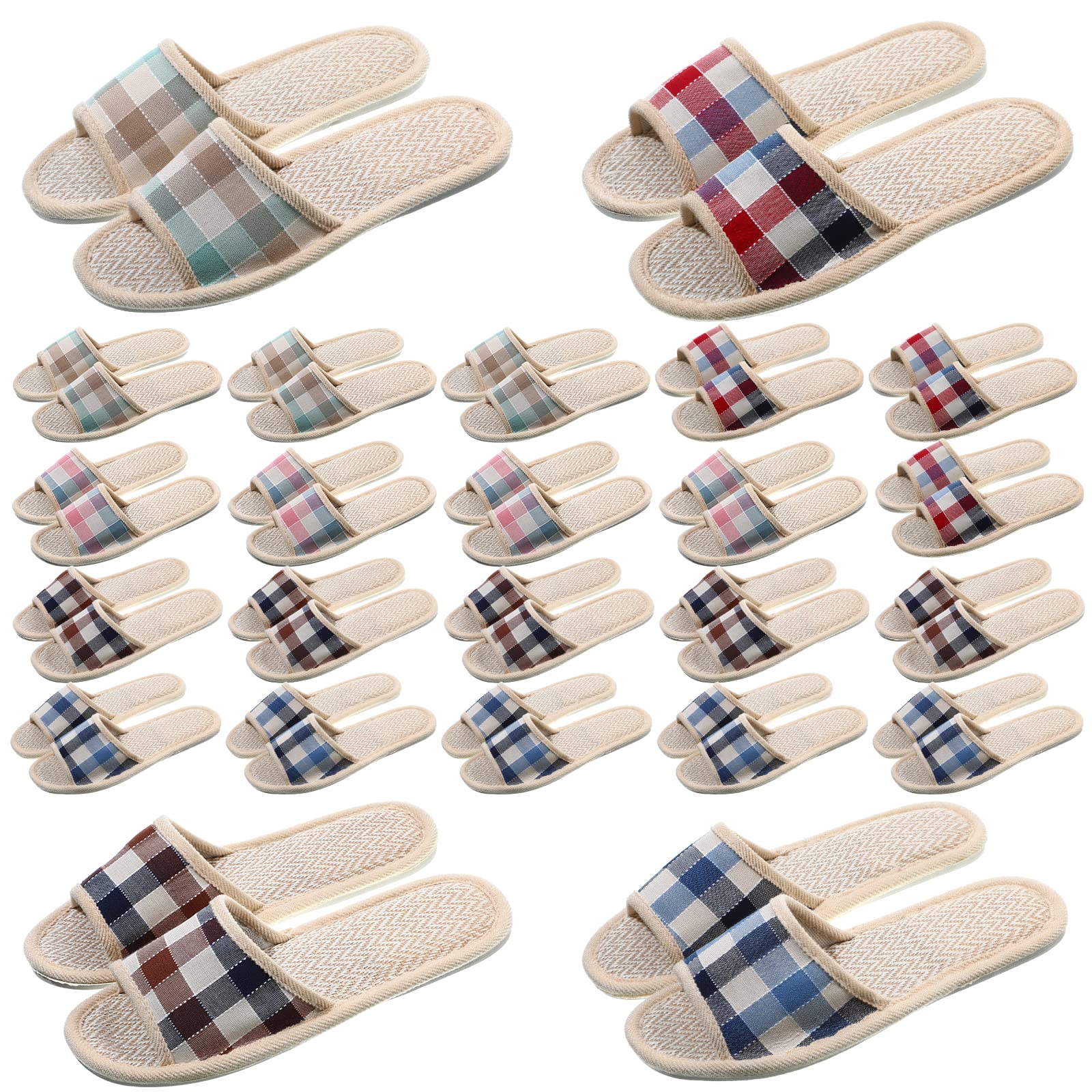Mumufy 24 Pairs Open Toe Spa Slippers Bulk Open Toe Breathable Linen