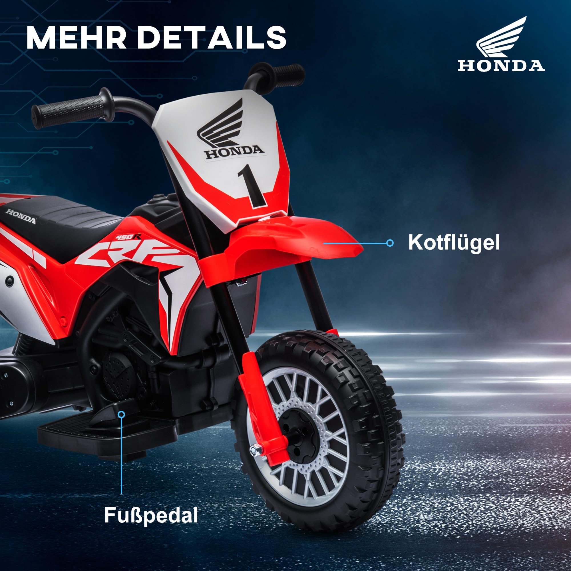 HOMCOM Elektro Kindermotorrad mit Hupe für Kinder von 1,5-3 Jahren Rot | Elektrisch, Elektromotorrad, Startup-Musik, Kinder Elektro Motorrad