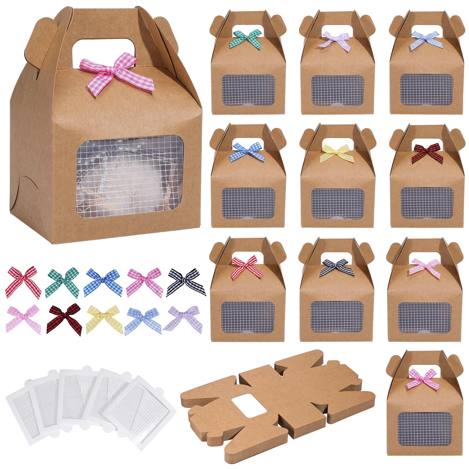 DELORIGIN Set di 50 scatole con finestrella adesiva e fiocchi decorativi pasquali per adottare pulcini, feste di compleanno, Pasqua, confezione regalo