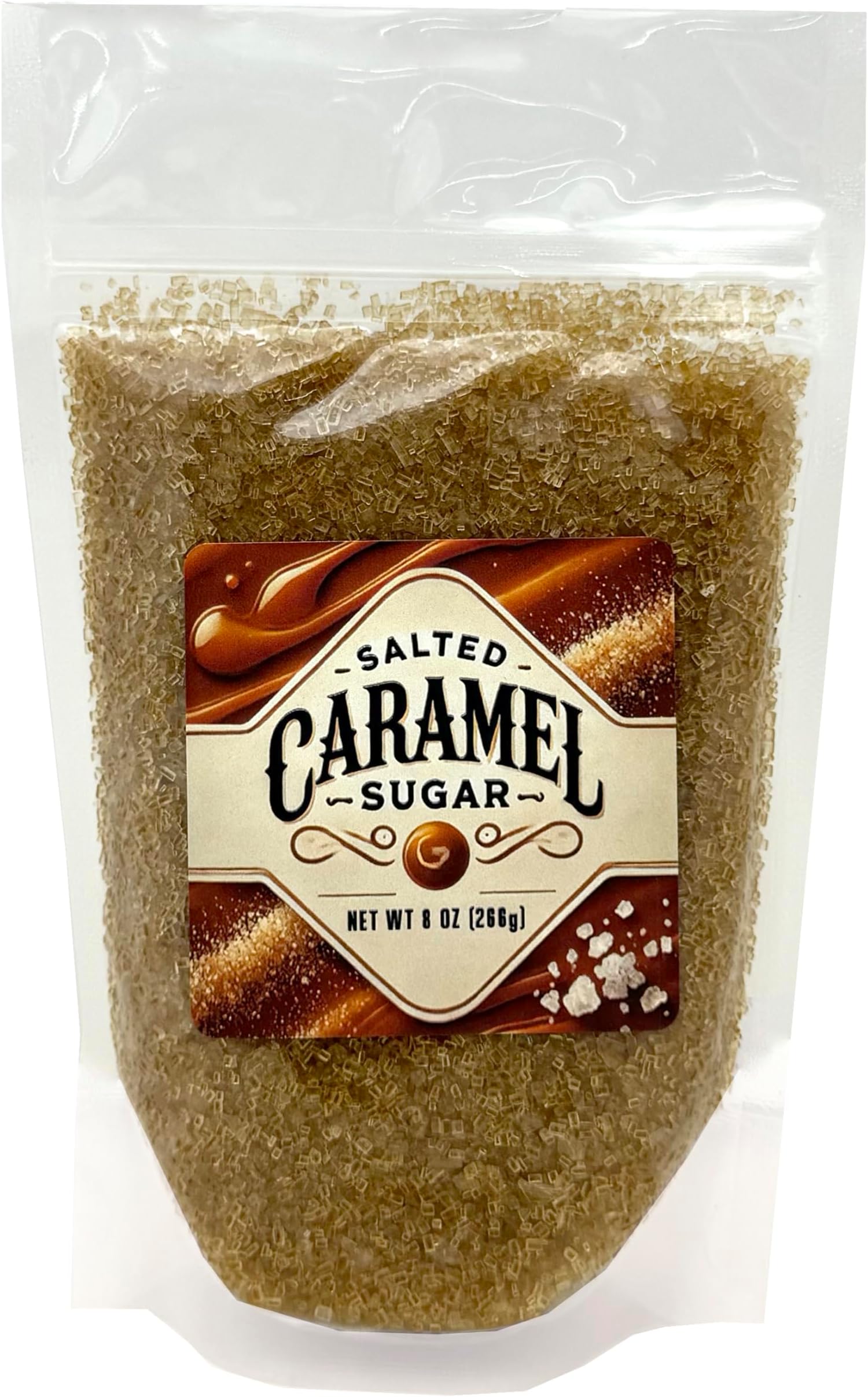 crait SALTED CARAMEL Flavored Sugar - 8 Ounce Resealable Bag – Use in Baked Goods, Cocktail Rimming Sugar, Coffee Topping, Frappes – Colored Sugar, Ice Cream Topping