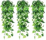 Dremisland 3pcs Artificial Hanging Plants-3.6ft Fake Ivy Vine Scindapsus Leaves Vine Greenery Hanging Plants for Wall Home Room Wedding Party Garden Indoor Outdoor Decoration(Scindapsus)