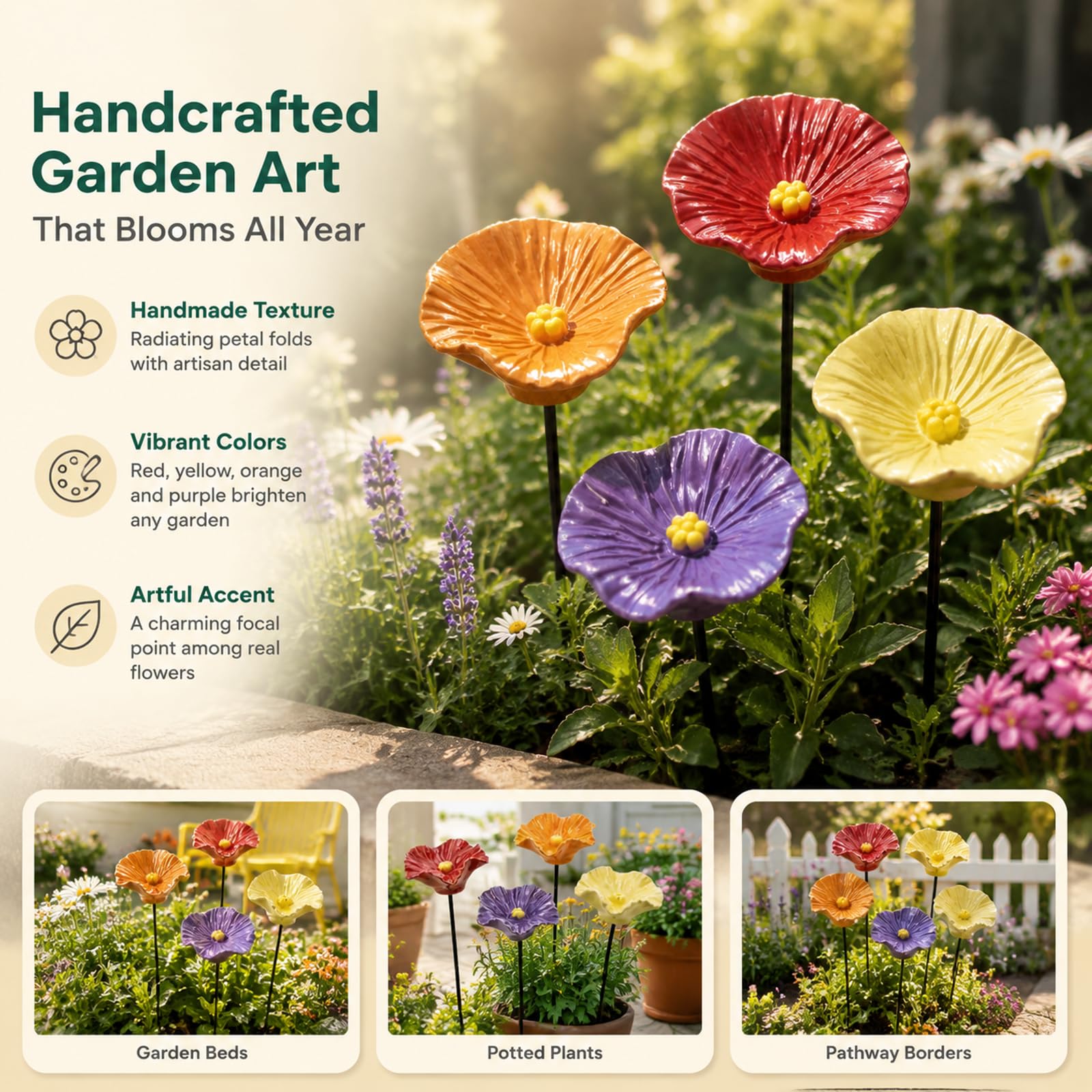 Gartenort Bienentränke – Blüten-Design Für Nützlinge, Handgefertigte Insektentränke Wetterfest, Dekorative Kunstharz Wasserschale & Bienenretter Für Garten, Balkon & Terrasse (4 Blüten)