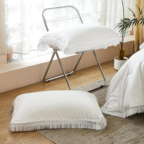 Miniatura 8 de Litanika Juego de edredón blanco tamaño Queen, edredón bohemio con borlas estéticas, juego de ropa de cama ligero de microfibra con flecos de 3