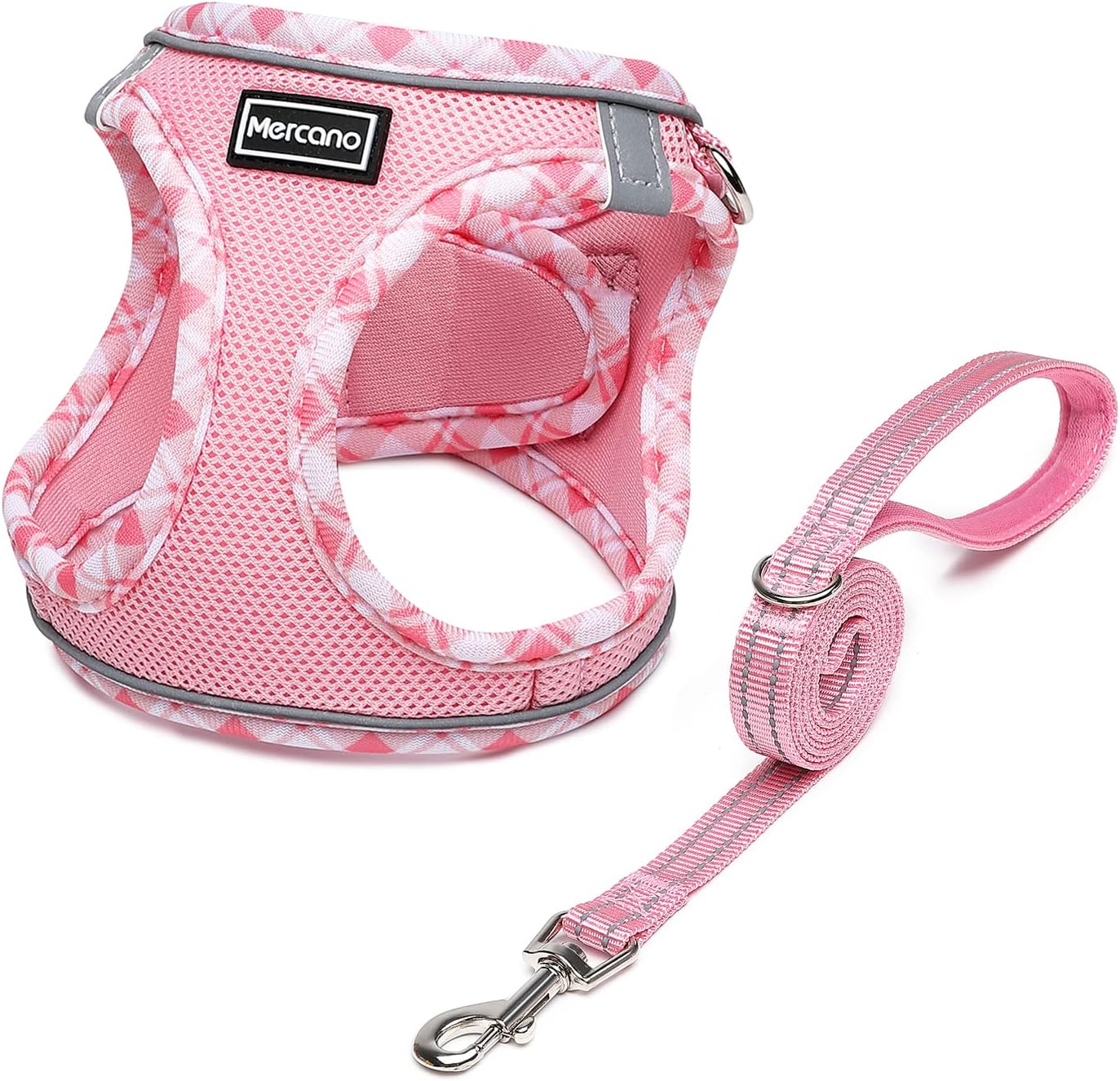 Soft Mesh Dog Harness and Leash Set, No-Chock Step-in Reflective Breathable Lightweight Easy Walk Vest Harnesses with Safety Buckle for Small Dogs, Cats (Pink, M)