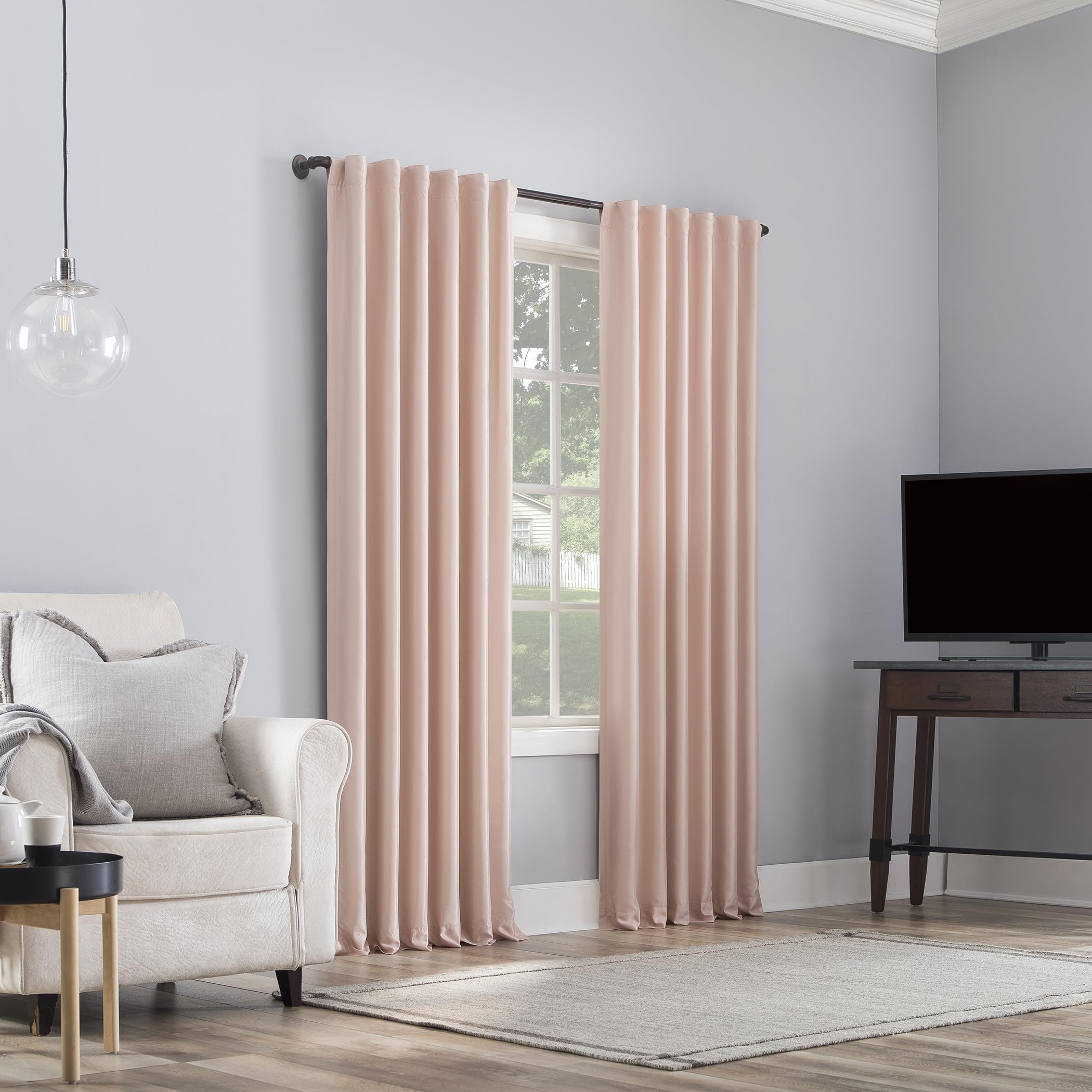 Sun Zero Greyson Panneau de Rideau Thermique en Soie synthétique Dupioni avec Pattes arrière, 127 x 213,4 cm, Rose pâle