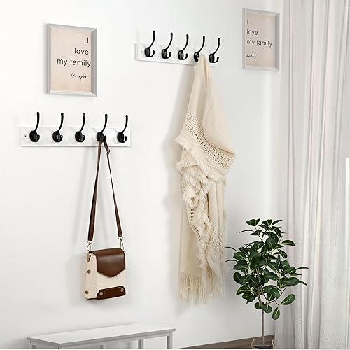 Miniatura 2 de Dseap Perchero montado en la pared 16" agujero a agujero, percha con 5 ganchos de metal para colgar abrigos, toallas, sombreros, ropa, blanco y negro