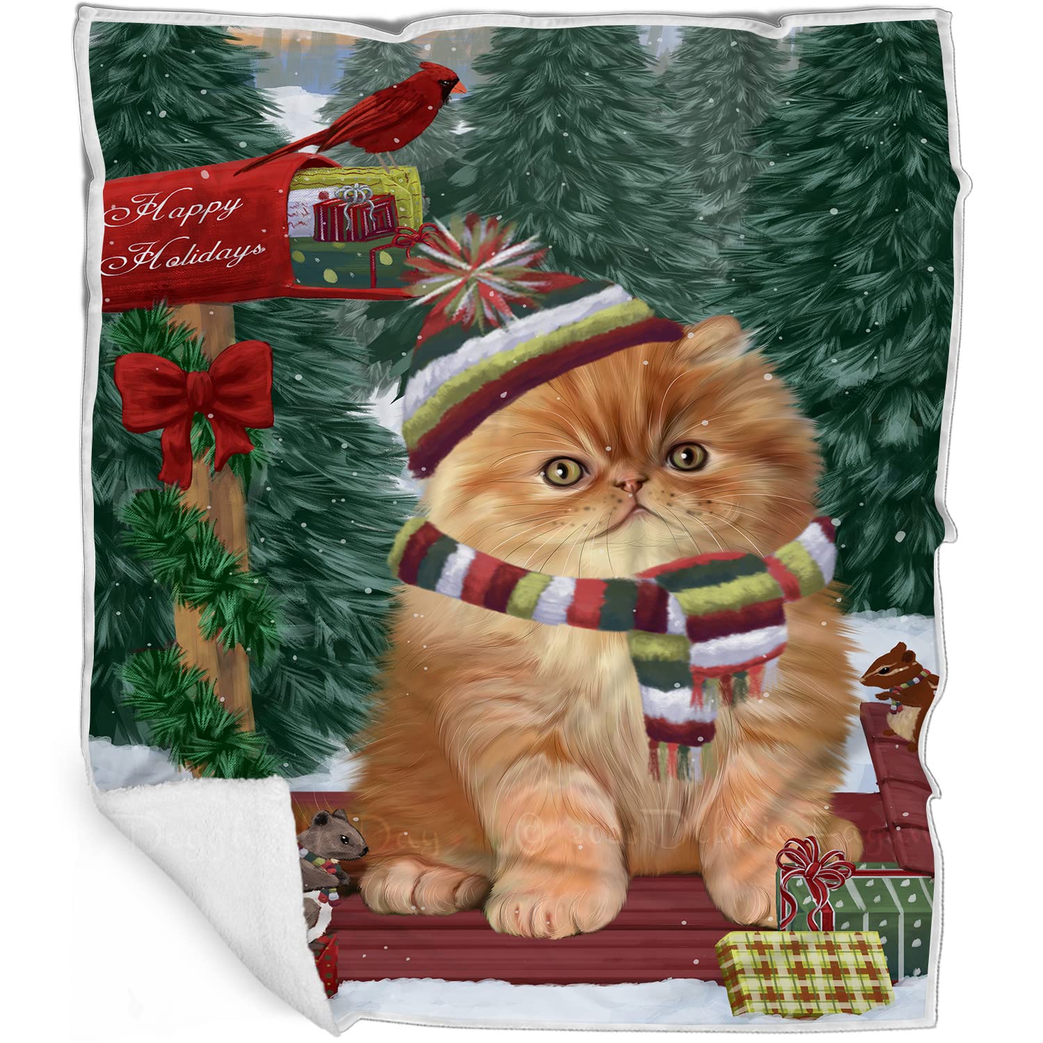 Doggie of the Day Persian Cat Blanket - Merry Christmas Woodland Sled - Super Soft & Warm Pet Theme for Sofa or Bed, Warm Fleece, Sherpa or Woven Material, BLNKT51196 (30x40 Fleece)