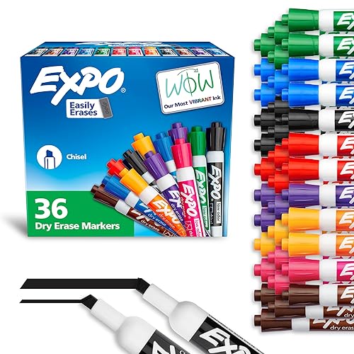 EXPO Dry Erase Markers, Low Odor Ink, Assorted Colors, Chisel Tip, 36 Count - Whiteboard, Calendar, Organization, Essential Supplies for Office, School, Classroom, Teachers - 36-count - Assorted 2 - Markers