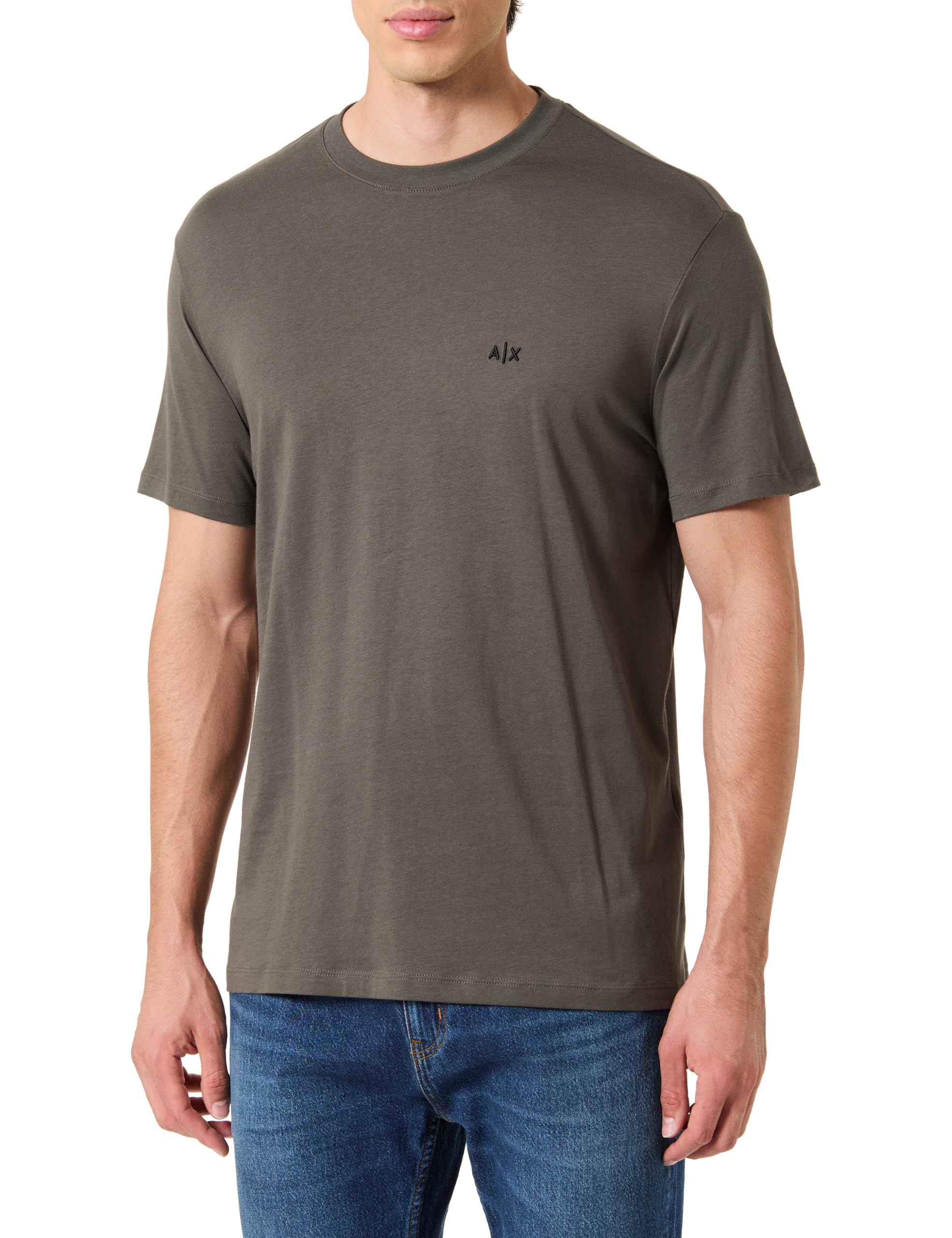 Armani Exchange Men's Essential - Camiseta de Manga Corta con Logotipo de Monograma Lateral, Color Gris, Talla L, Saga, L