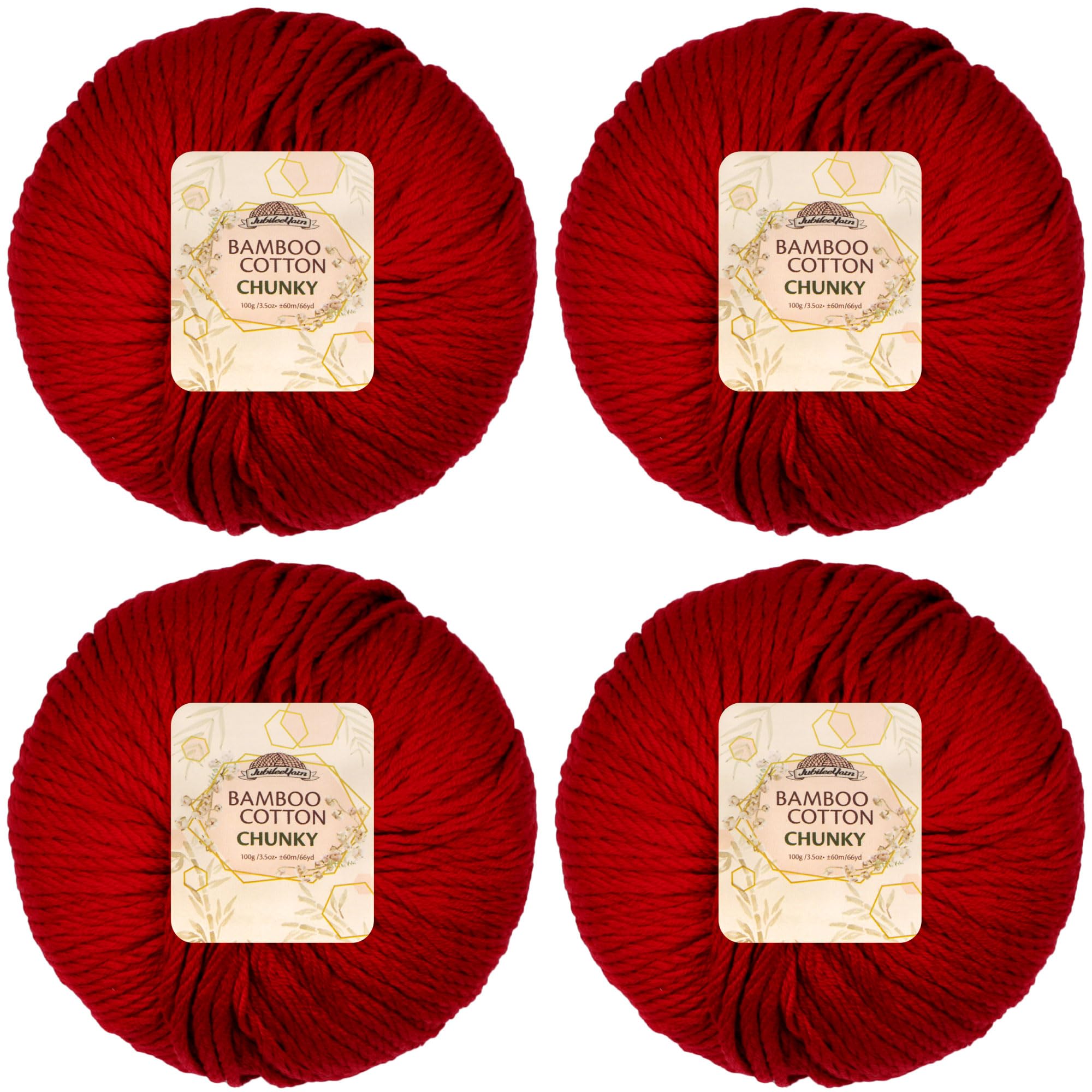 JubileeYarn Bamboo Cotton Chunky Yarn - 100g/Ball - Merlot - 4 Balls
