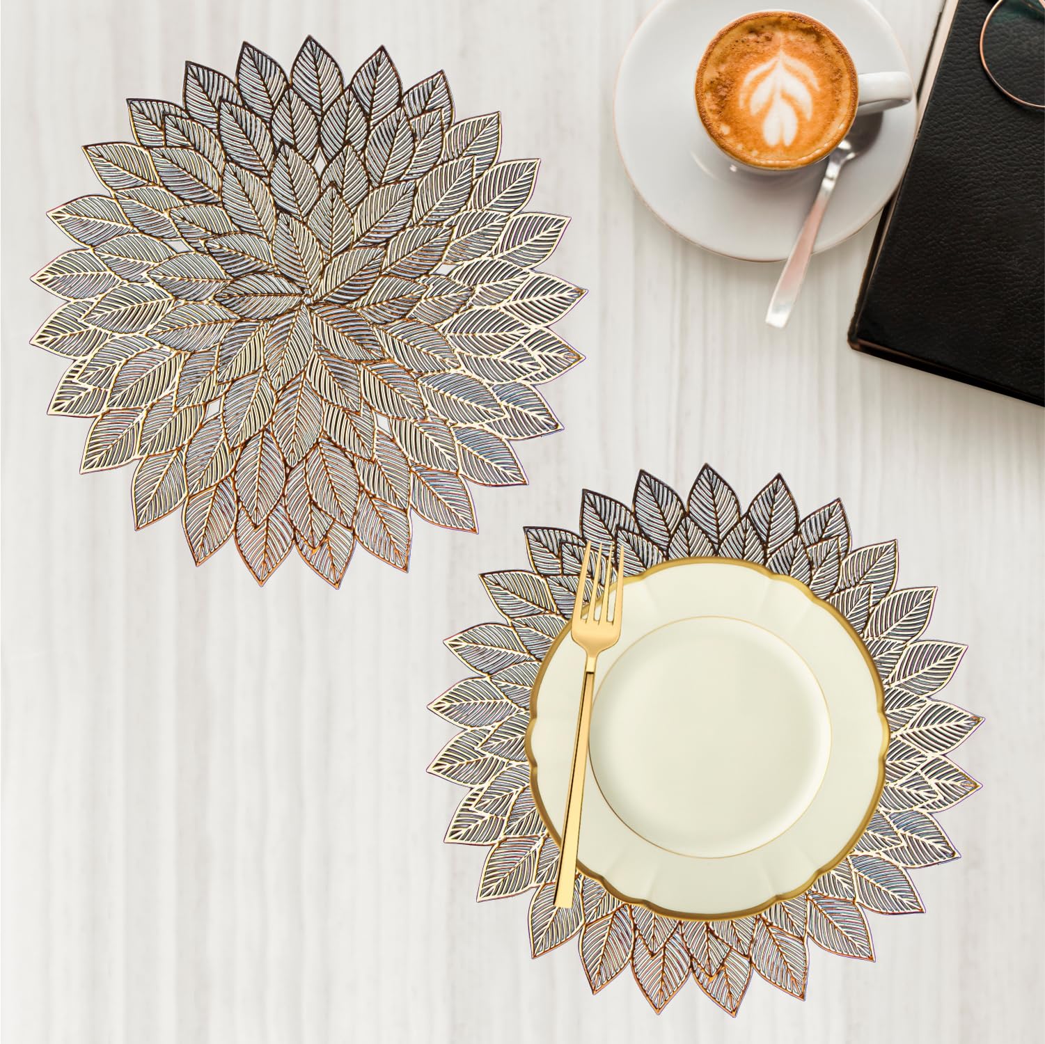 Kuber Industries Side Table Mats | Leather Table Mat for Bedroom | Center Table Mat | Table Dining Mat | Table Runner Mat | Round Flower | 2 Piece Set | Golden (B0CW2VJ7D5) Amazon Price History, Amazon Price Tracker