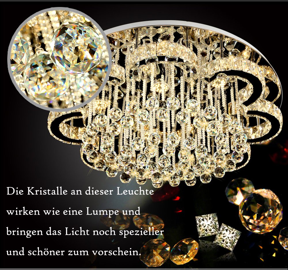 Euroton LED Pendelleuchte Kristall 6019-80cm mit Fernbedienung Größe 80 cm Lichtfarbe Kaltweiß warmweiß neutralweiß wechselbar Kristall klar Luxus K9. LED Deckenleuchte Deckenlampe A+