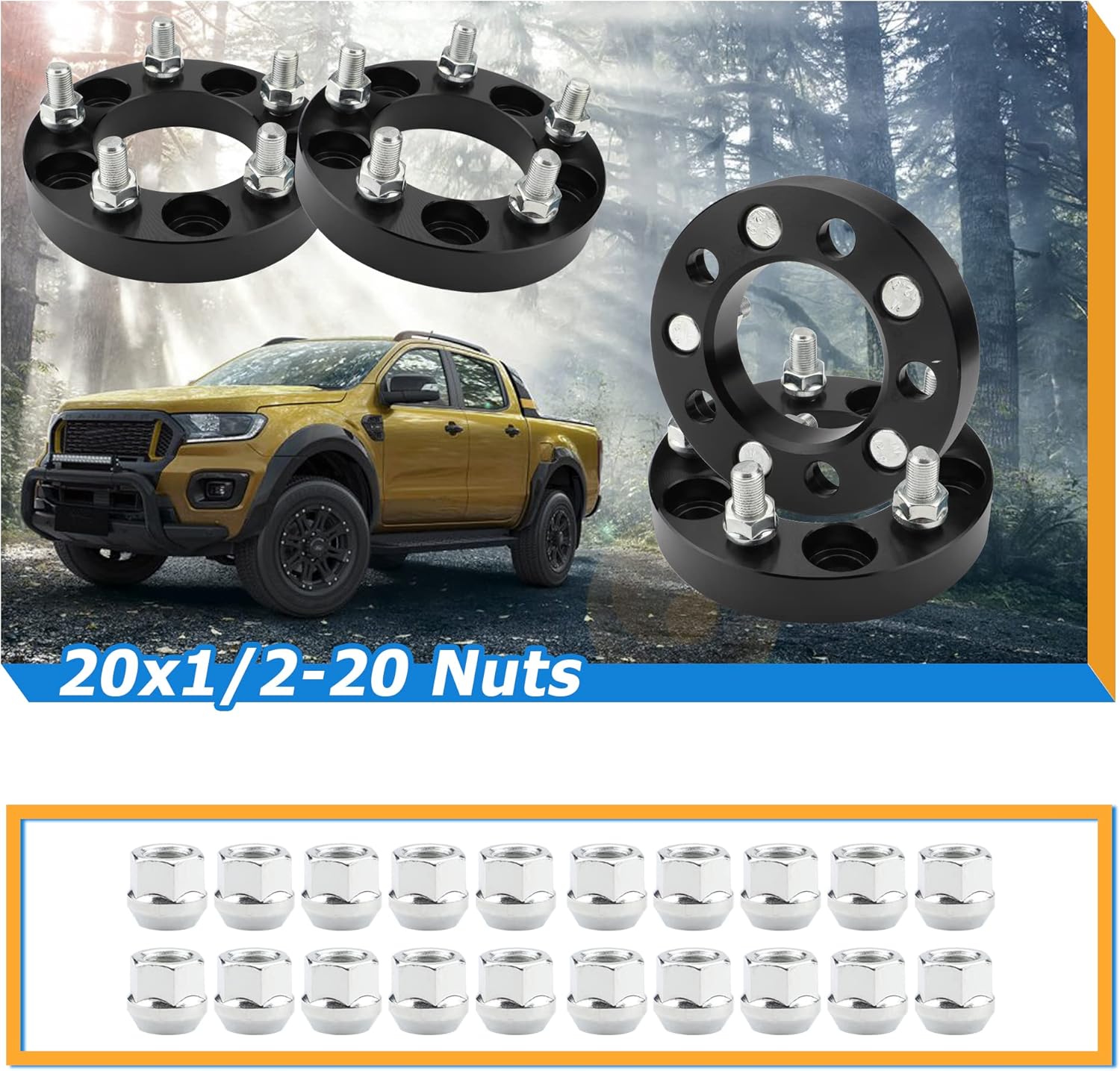 YIZBAP 5x4.5 Wheel Spacers for Wrangler Cherokee Liberty Grand Cherokee, 1 inch 5x114.3mm Wheel Spacers 82.5mm Center bore with 1/2 Studs, for Explorer Ranger Falcon and More.