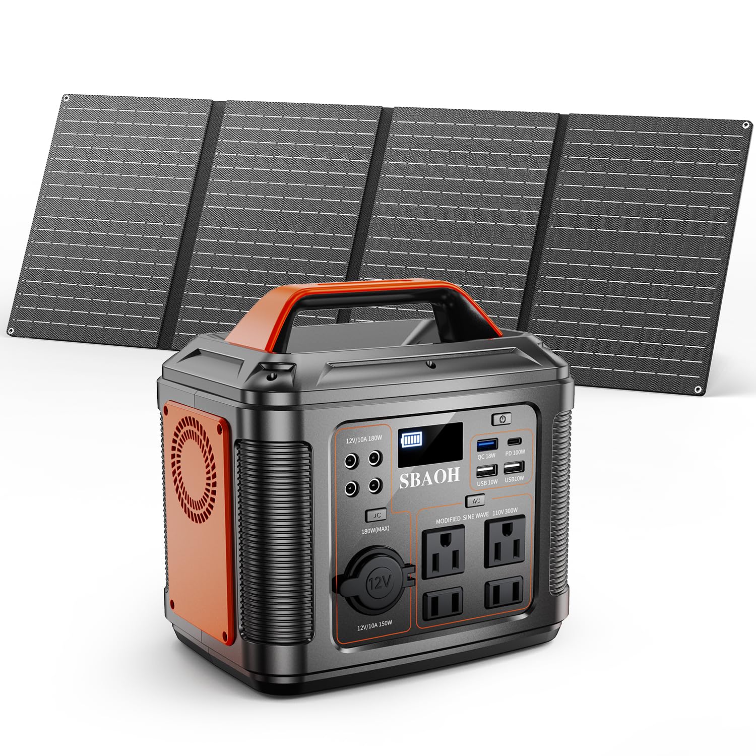 Portable Power Station, 300W 296Wh Solar Generator Quick Charge / 110V AC Outlets/DC Ports and LED Flashlight, solar panel 60W for Home Outdoor Travel Camping Blackout