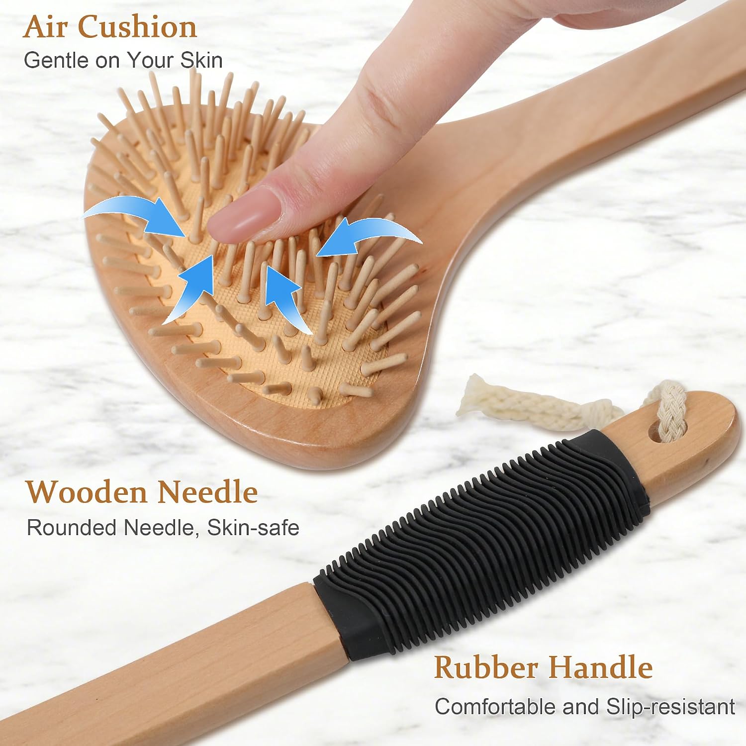 OWIIZI Oversized Back Scratcher,Wooden 17.2" Long Curved Handle Body Scratcher Brush Larger Skin Scratching Massager for Men Women Adults