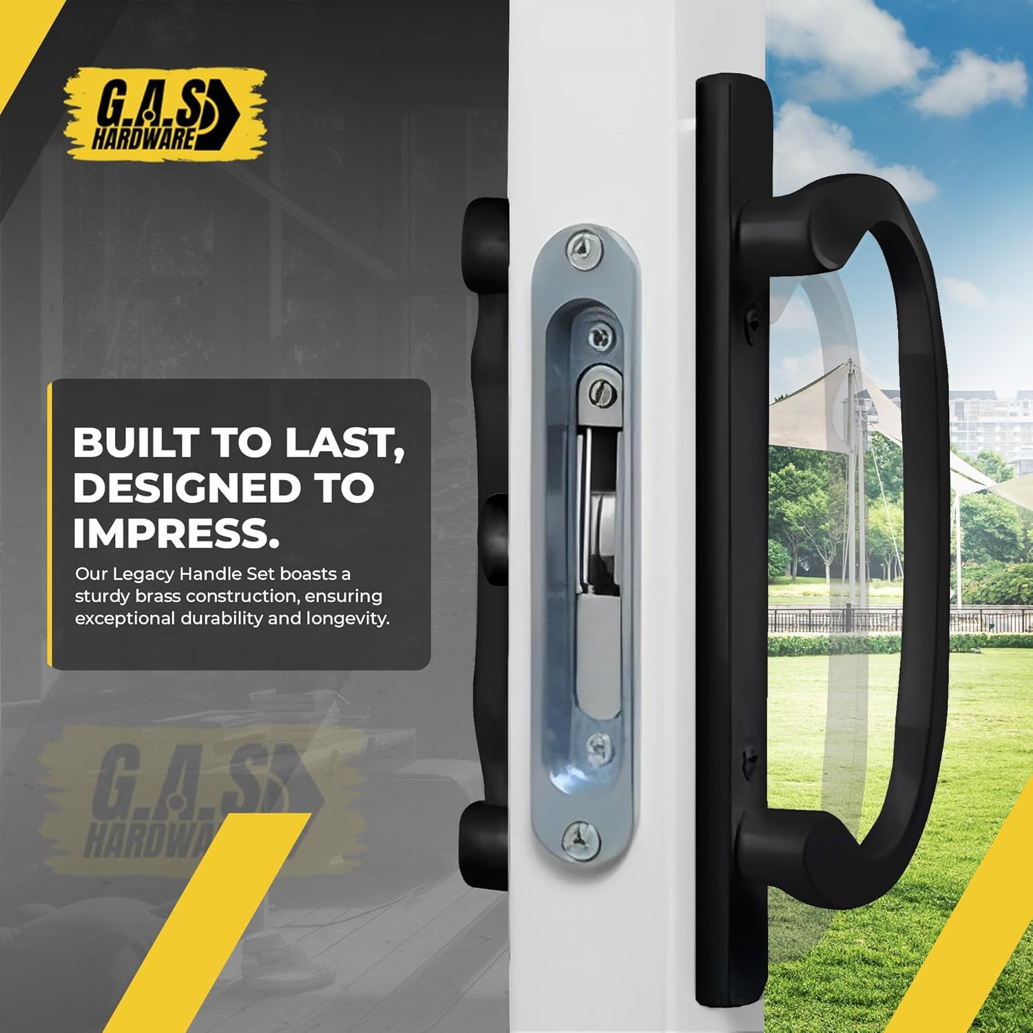 8.5" Legacy Sliding Patio Door Handle Set – Black, Non-Keyed, Center Latch – Fits 3-15/16" Screw Spacing, 1-1/4" to 2-1/4" Thick Doors– Sash Controls 2265 Handle Replacement– Mortise Lock NOT Included